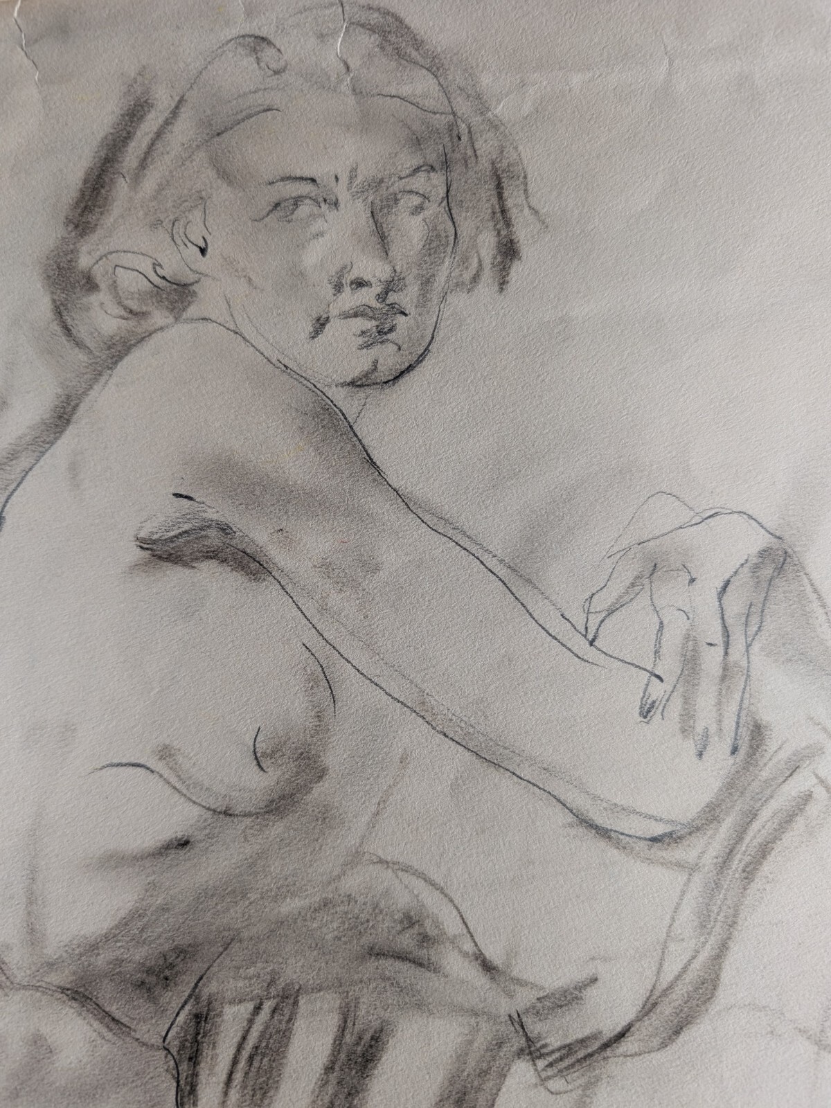 Vintage 1920s/30s Original Pencil & Charcoal Nude Drawing Lady Three Images Q