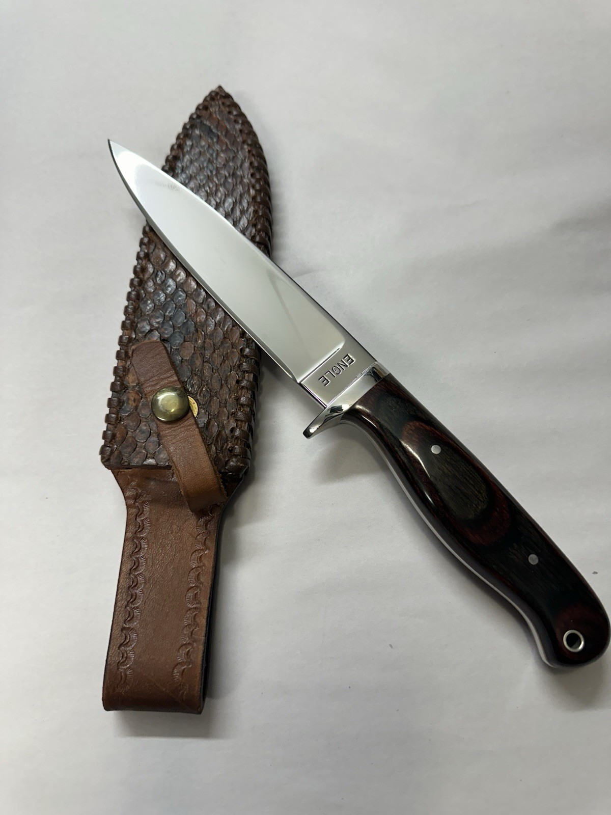 William Engle Custom Fixed Blade Knife, Mirror Finish Wood Handle