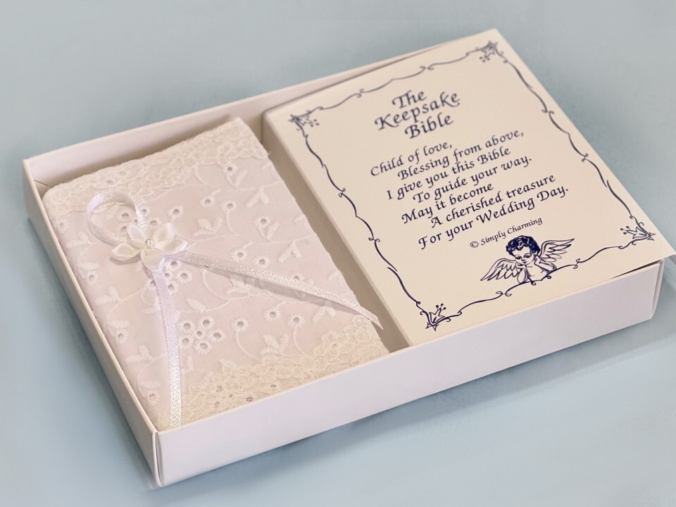 White Eyelet Covered Keepsake Baby Bible - Simply Charming KJV White Eyelet Covered Keepsake Baby Bible - Simply Charming KJV