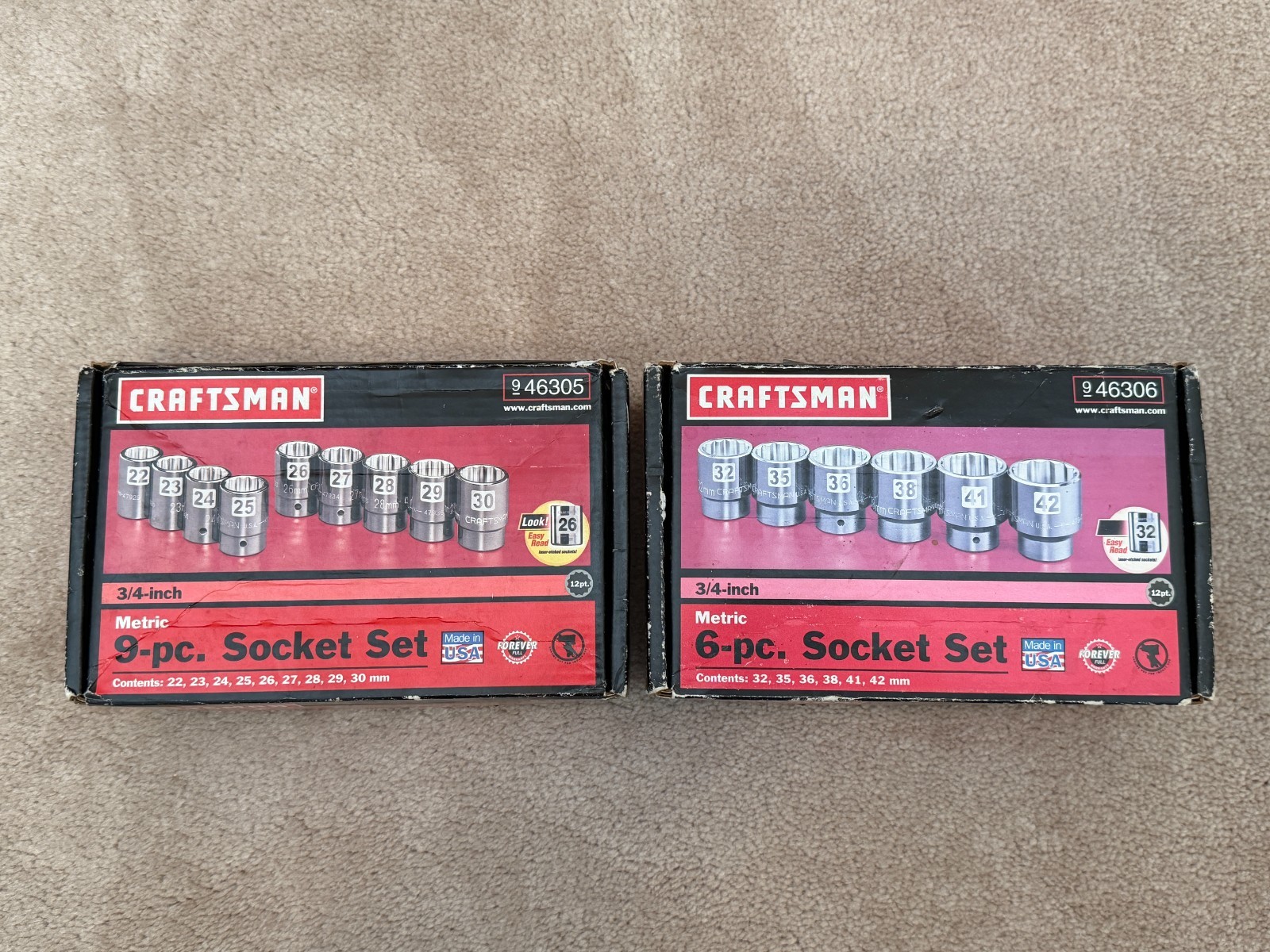 Sears Craftsman USA Nos Metric Easy Read Socket Sets 46305 And 46306 3/4 inch. Sears Craftsman USA Nos Metric Easy Read Socket Sets 46305 And 46306 3/4 inch.