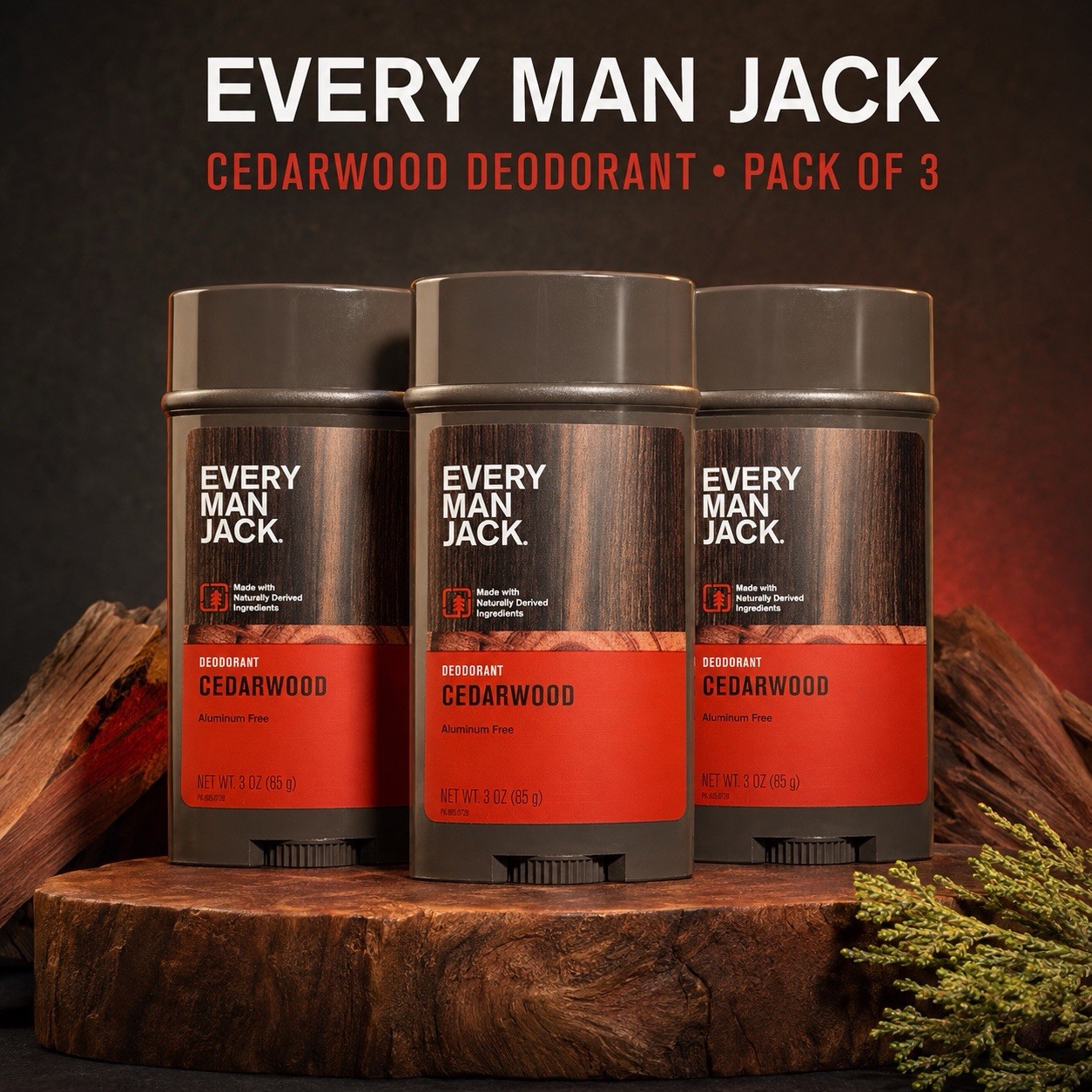 Every Man Jack Cedarwood Deodorant 3 oz Aluminum Free Men’s - Pack of 3