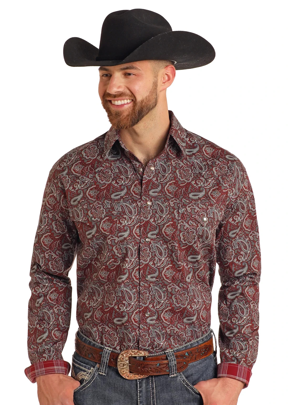 Rough Stock Maroon Paisley Long Sleeve Snap Shirt for a comfortable fit