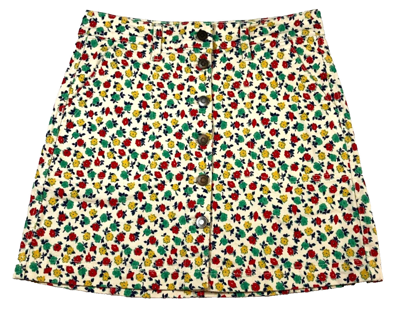J. Crew Mercantile Womens Skirt Sz 0 Floral Stretch Button Slash Pockets NWOT