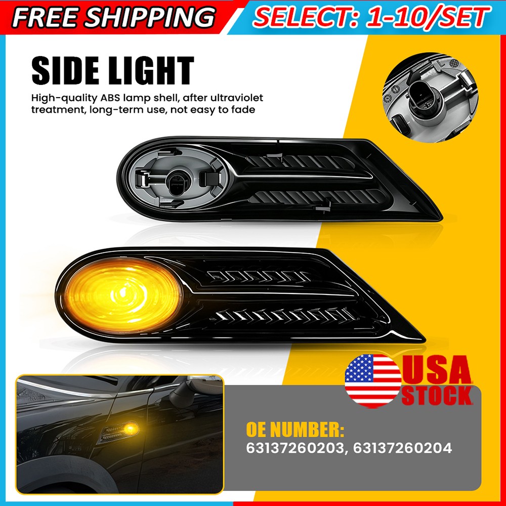 2-20x For 2008-2014 Mini Cooper Clubman Amber LED Side Marker Signal Lights L&R