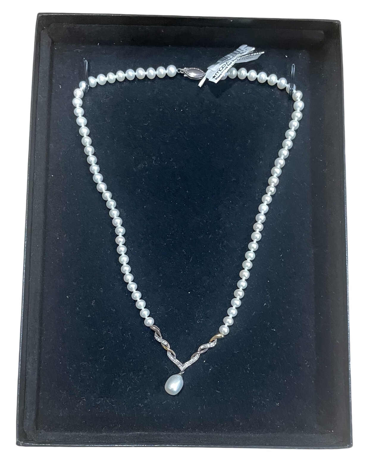 MACY'S Fine Pearl/Opaque Cult Pearl Necklace Strlng Slv & 14K CFWP DIA Neck