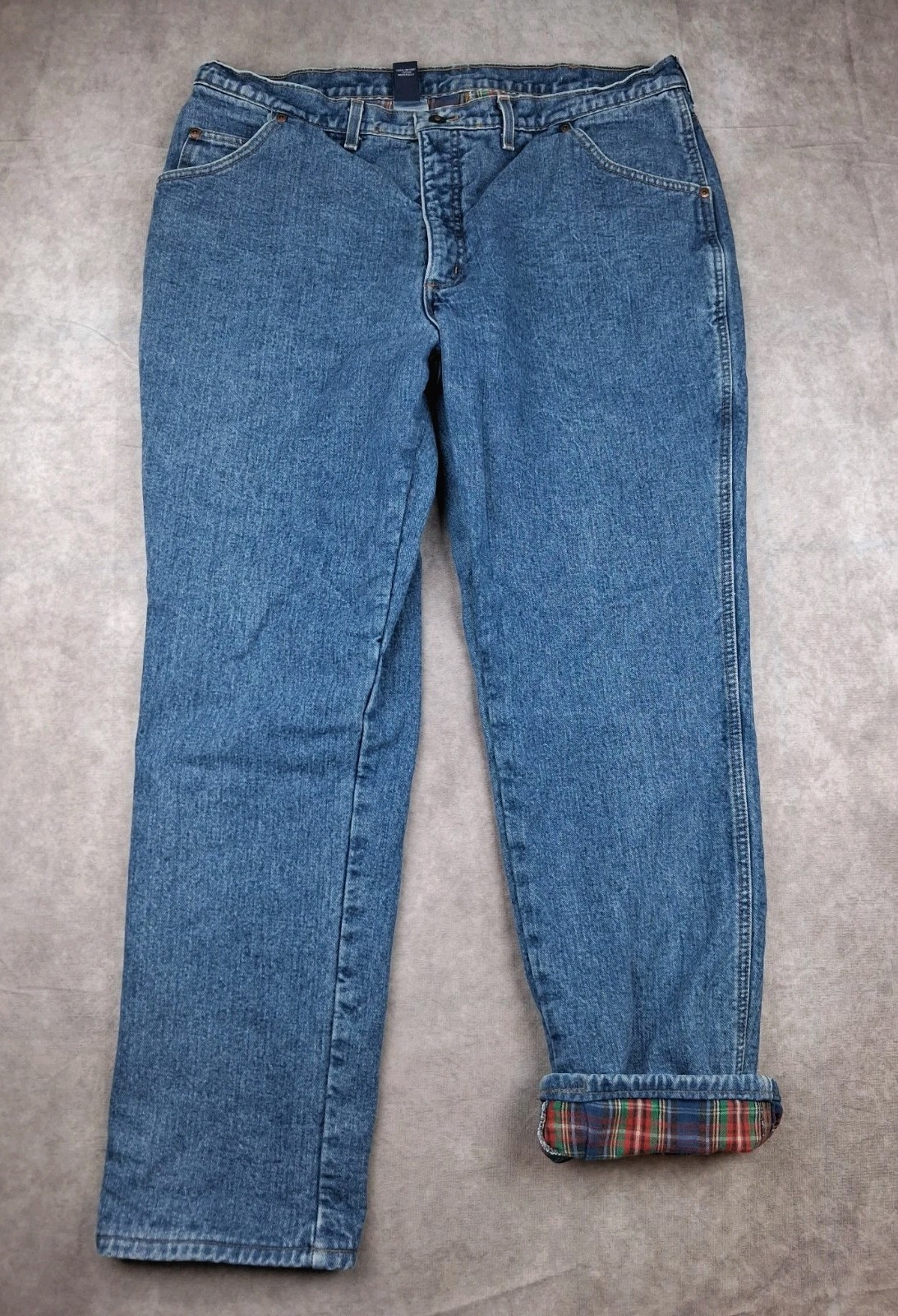 Vintage LL Bean Flannel Lined Jeans Mens 38x32 Fit Blue Denim Work 90s Made USA