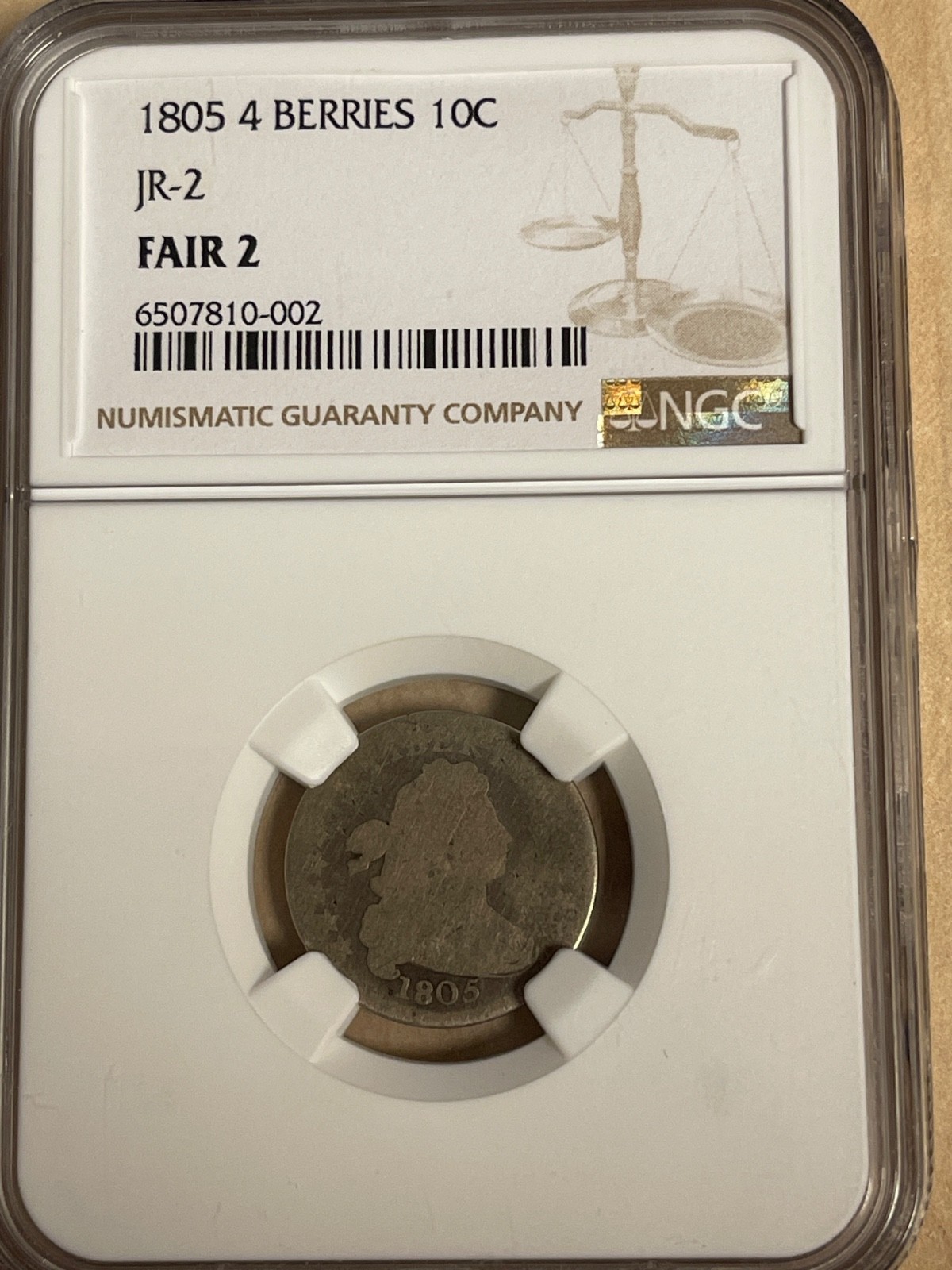 1805 Draped Bust Dime 4 Berries (NGC F2) 1805 Draped Bust Dime 4 Berries (NGC F2)