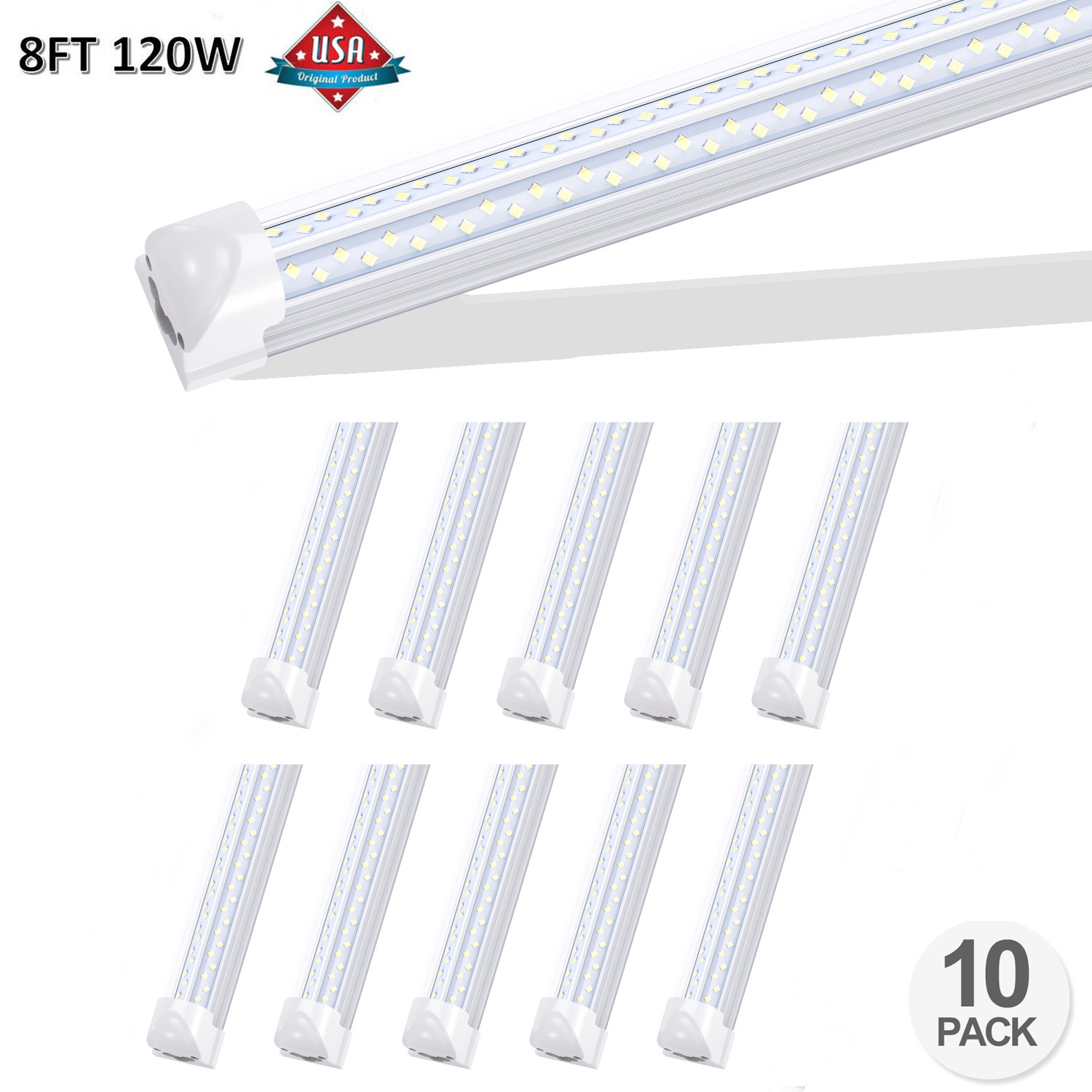 10Pack 8 Foot 120W Led Light Fixture T8 Integrated 4Row 8FT Led Shop Light Bulbs 10Pack 8 Foot 120W Led Light Fixture T8 Integrated 4Row 8FT Led Shop Light Bulbs