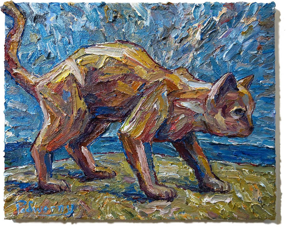 Cat MODERN ORIGINAL OIL█PAINTING█VINTAGE ART█SIGNED KITTEN NATURE ANIMAL PETS NR