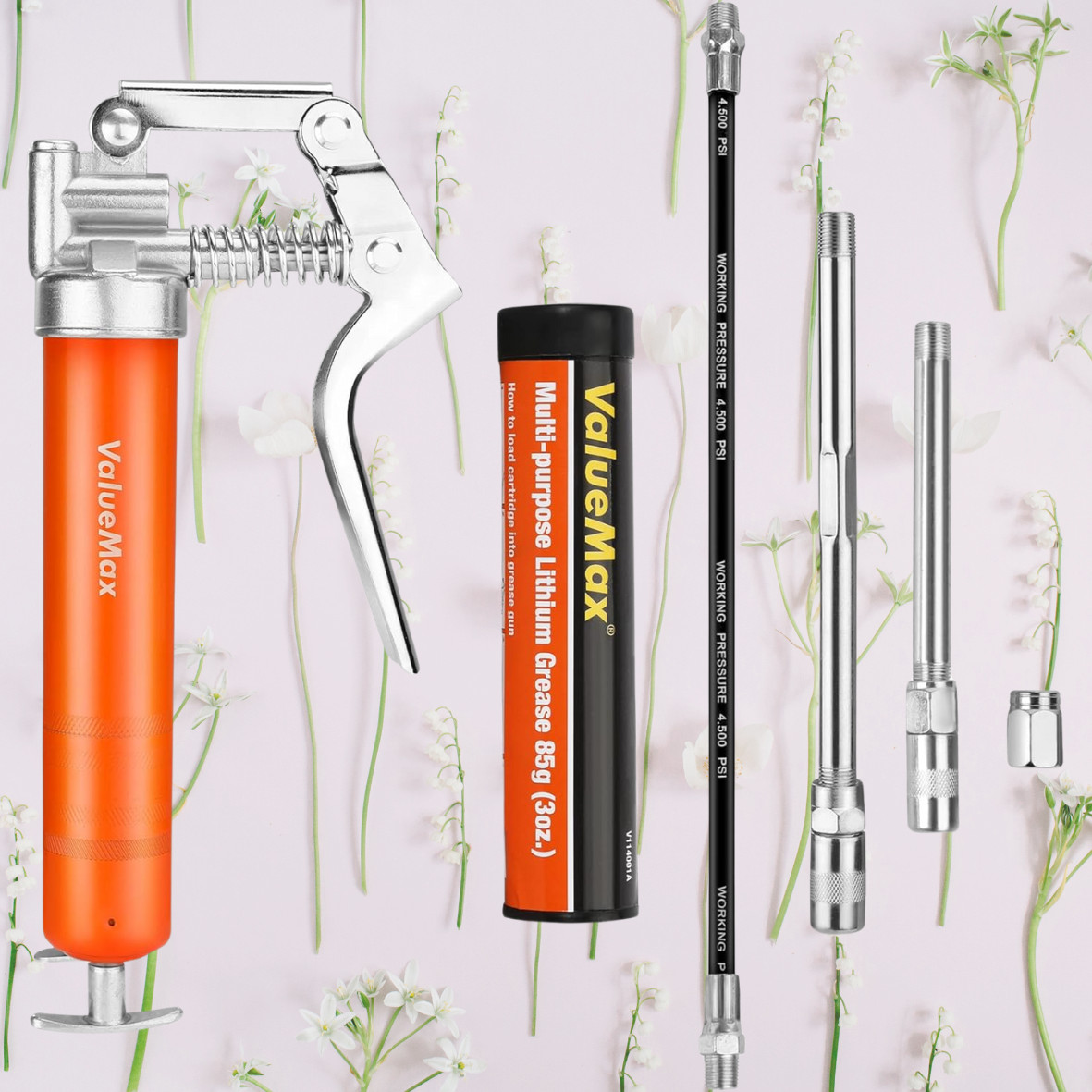 ValueMax Mini Grease Gun Kit (3500 PSI) with 3 OZ Grease, 12\'\' Flexible Hose