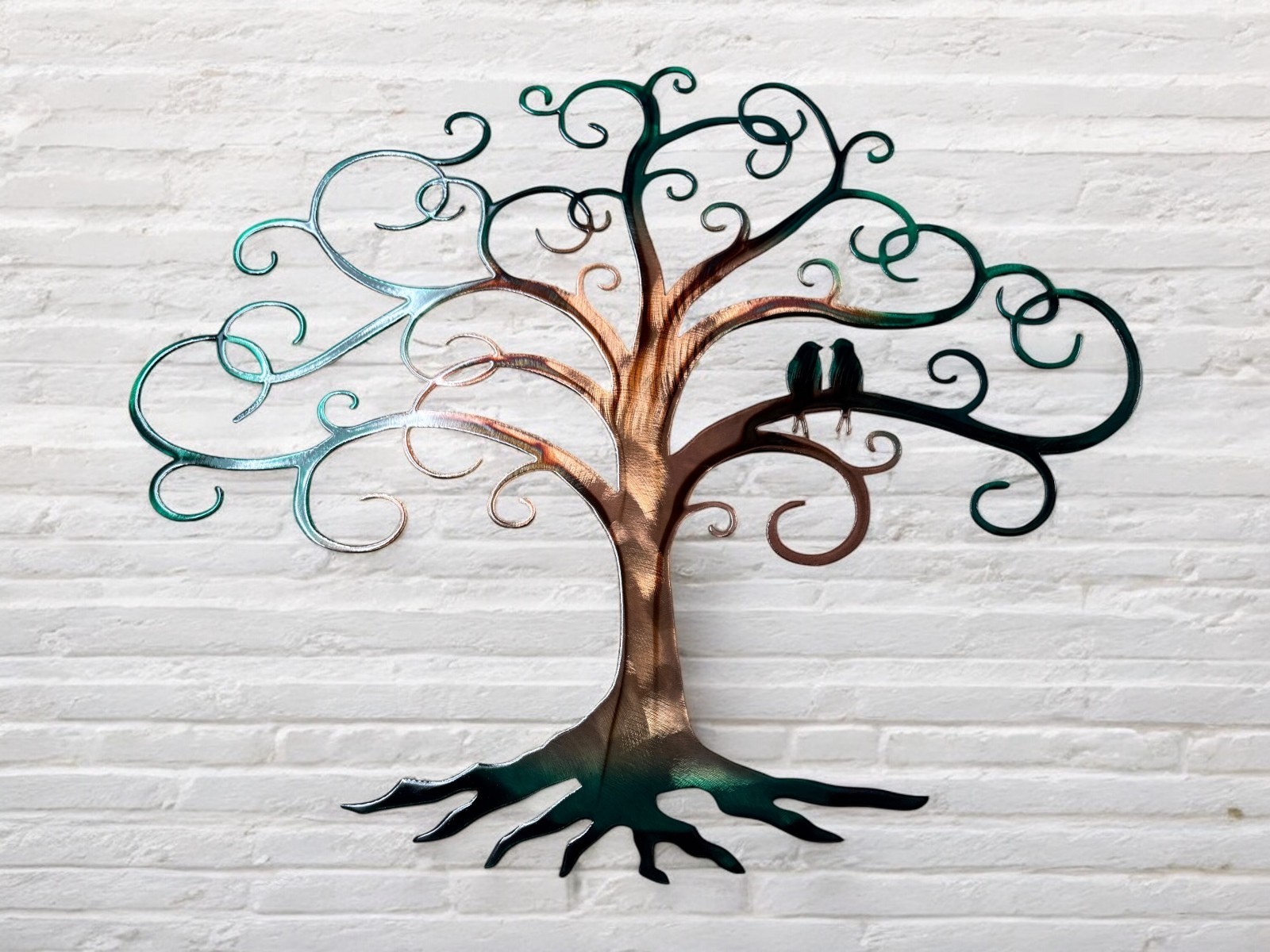 Love Bird Swirled Tree of Life - Metal Art - Copper Green 36