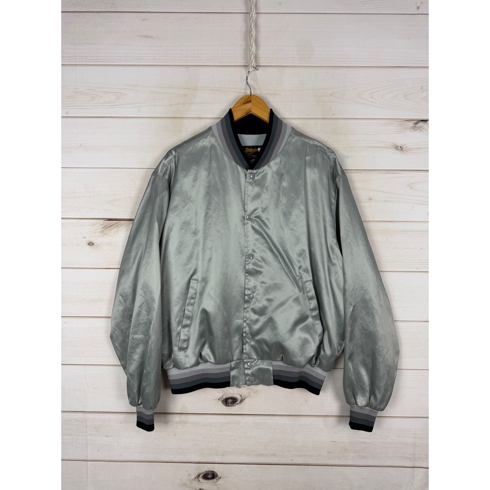 Vintage Swingster Jacket XL Silver Million Dollar Cowboy Bar Satin Bomber