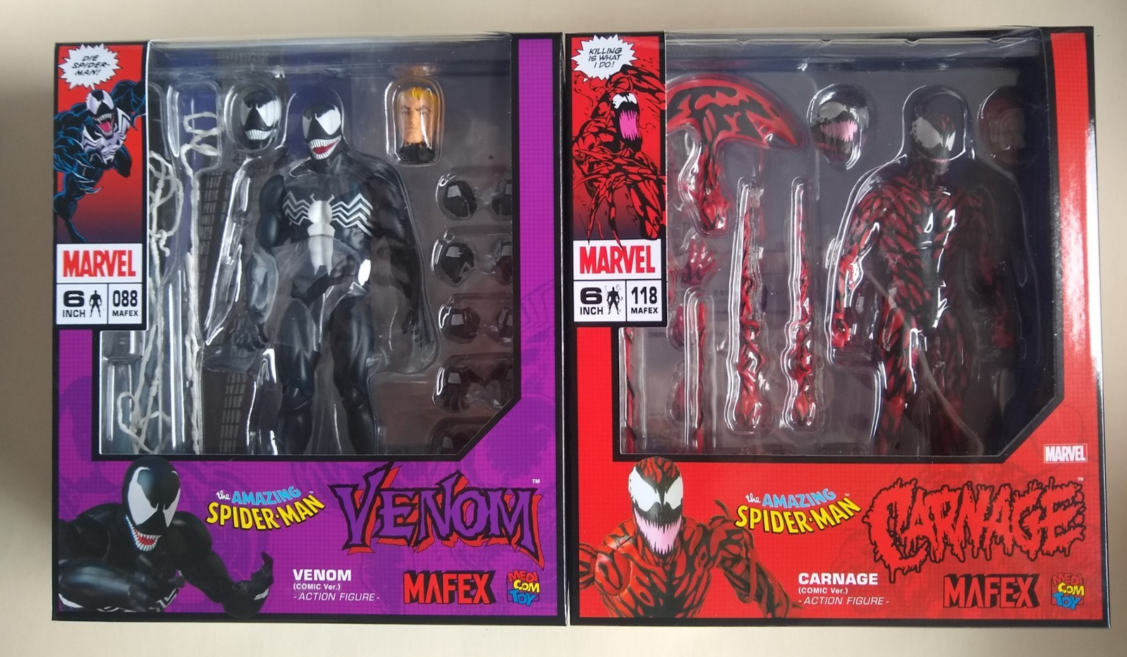 Mafex No.088 Venom & No.118 Carnage Comic Versions Action Figure Sealed