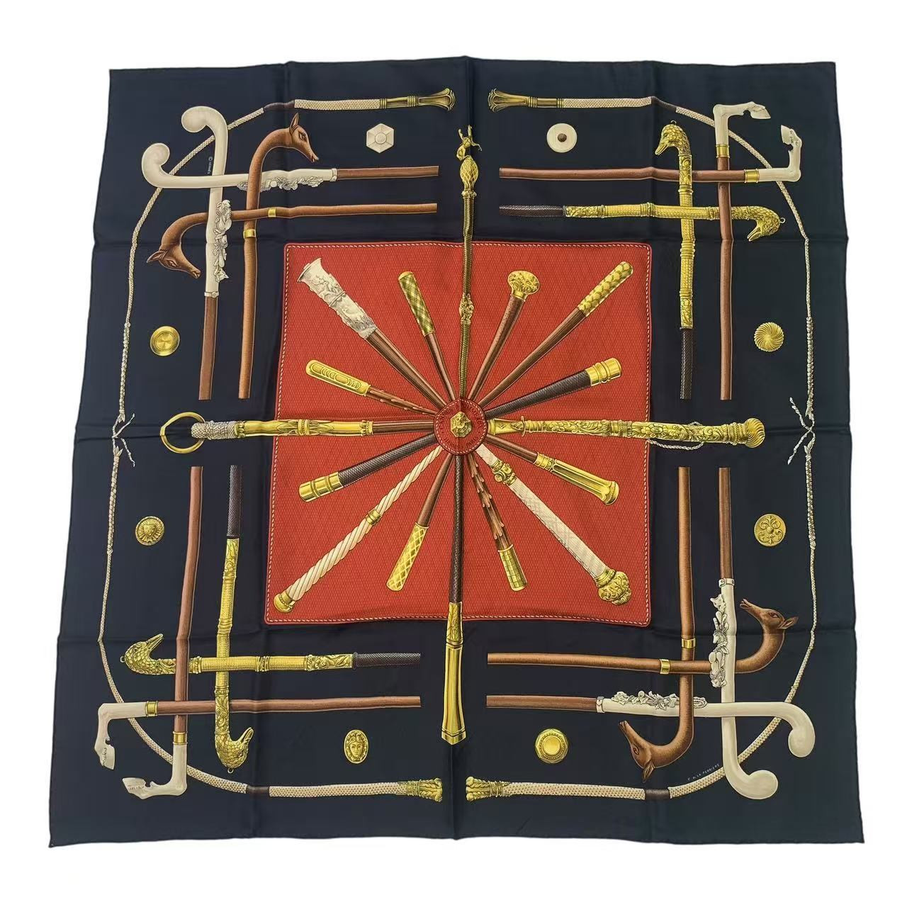 HERMES Carre 90 CANNES ET POMMEAUX Silk 100% Scarf