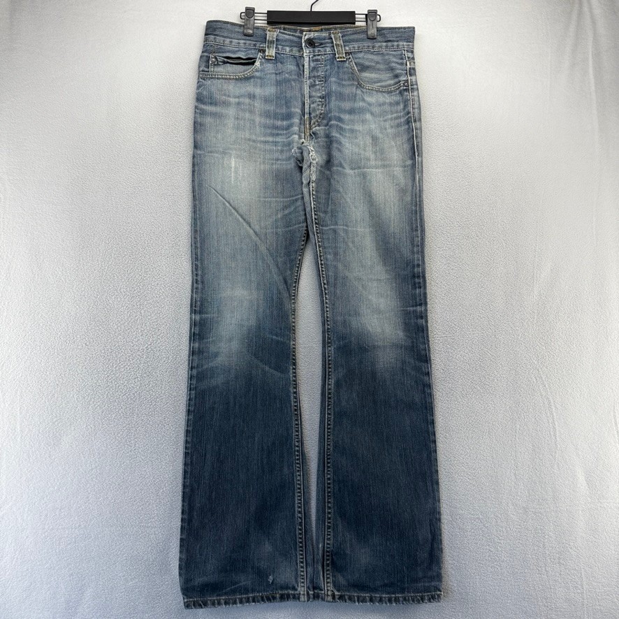 Vintage Levis Jeans men\'s 34x36 Blue Dark Wash Thrashed Dark Whisker Bootcut y2k