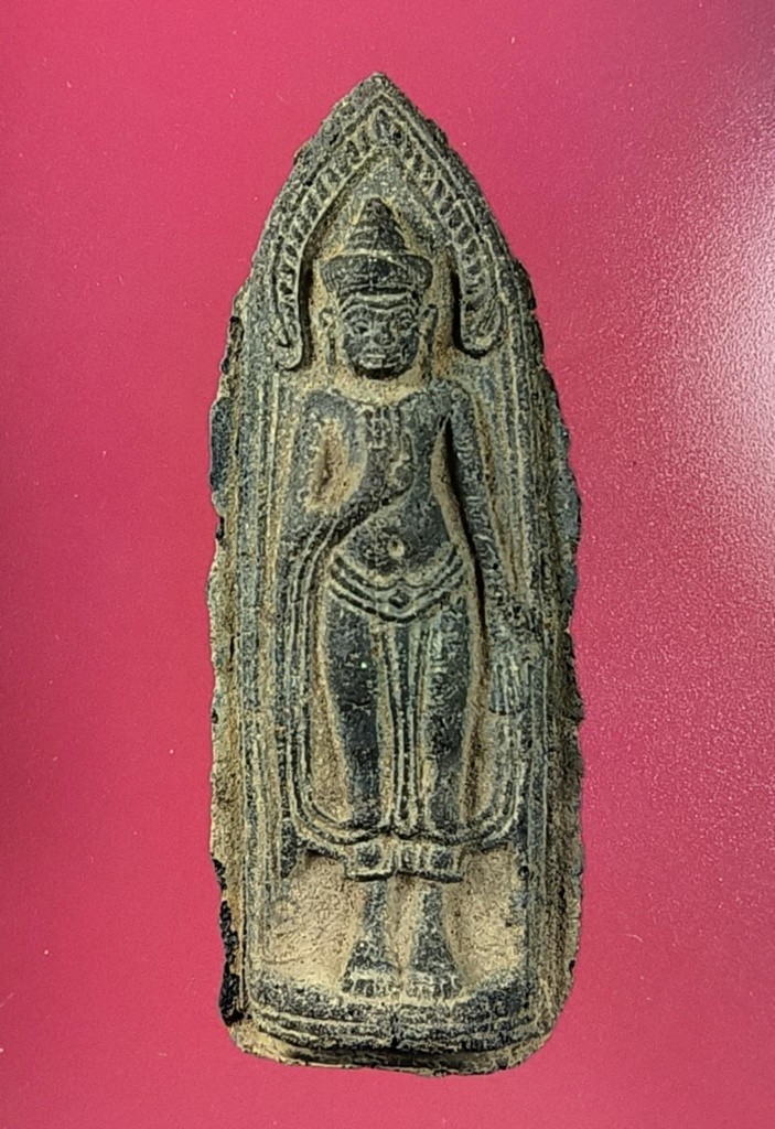Ancient Thai Standing Buddha Statue 1300Y Hariphunchai Phra Ruang Rare Artifact