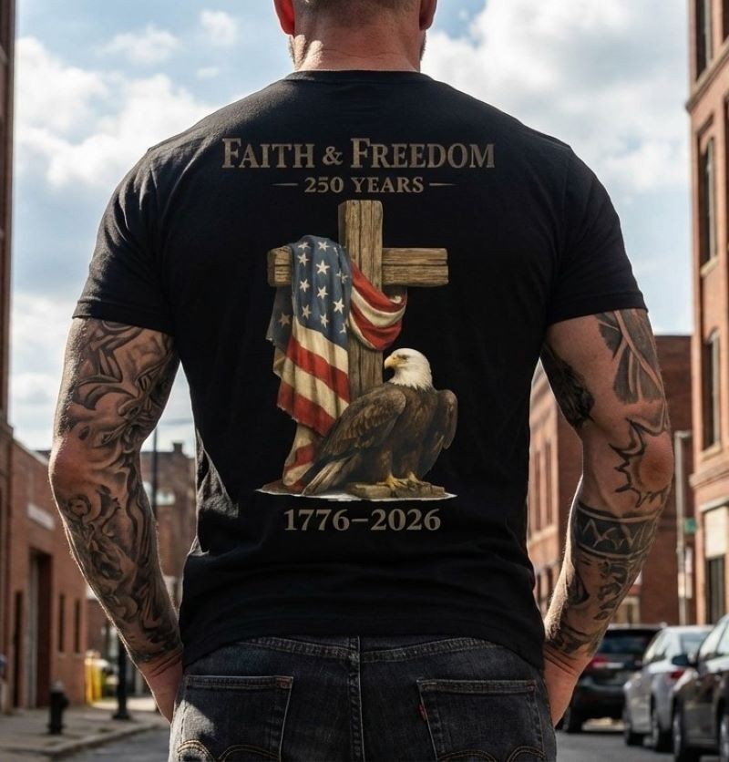 250 Years Anniversary USA T-Shirt America Eagle Faith & Freedom Unisex On Back