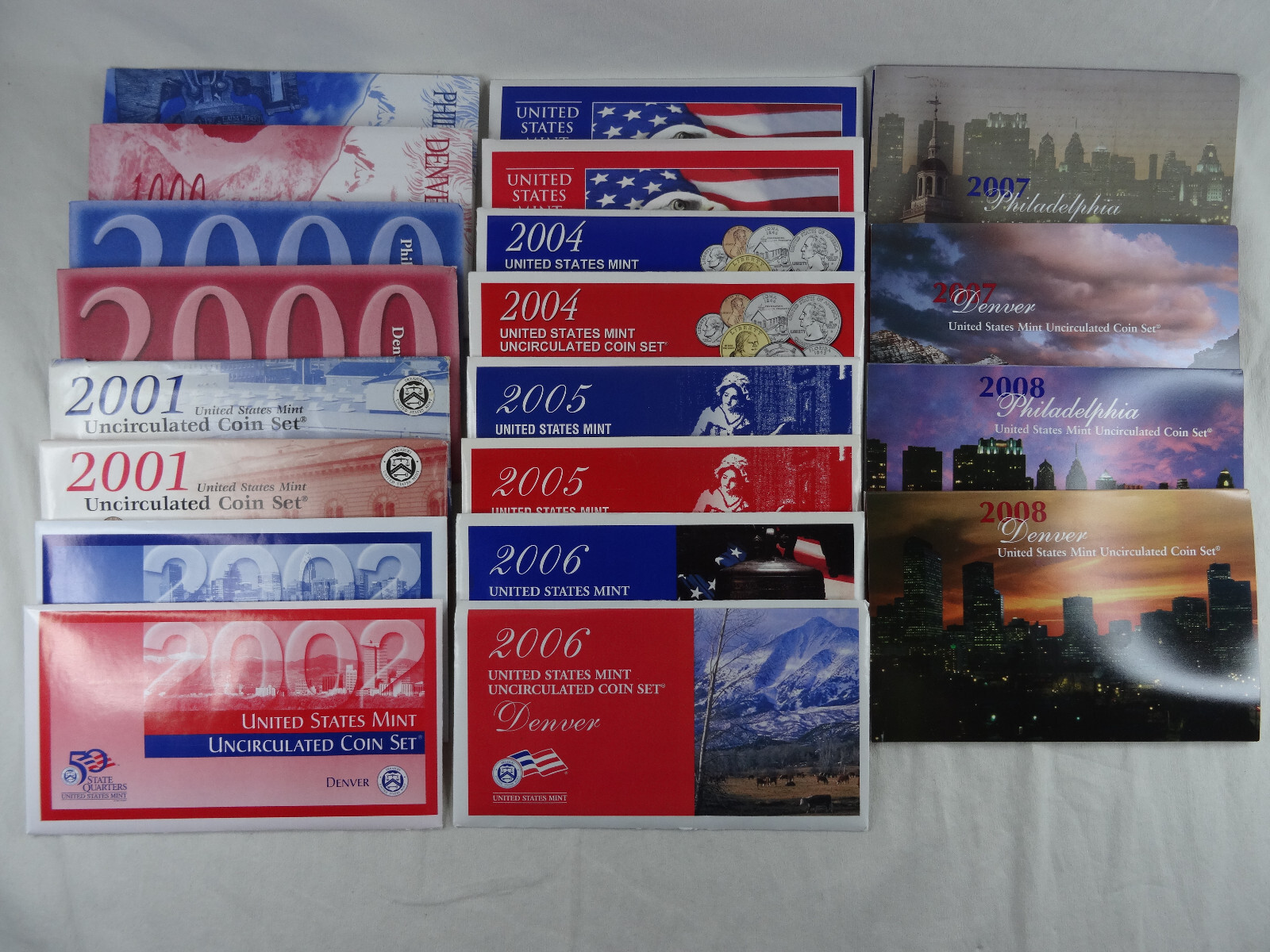 1999-2008 US Mint Uncirculated Sets OGP Envelope COA 218 Coins 10 Annual Sets