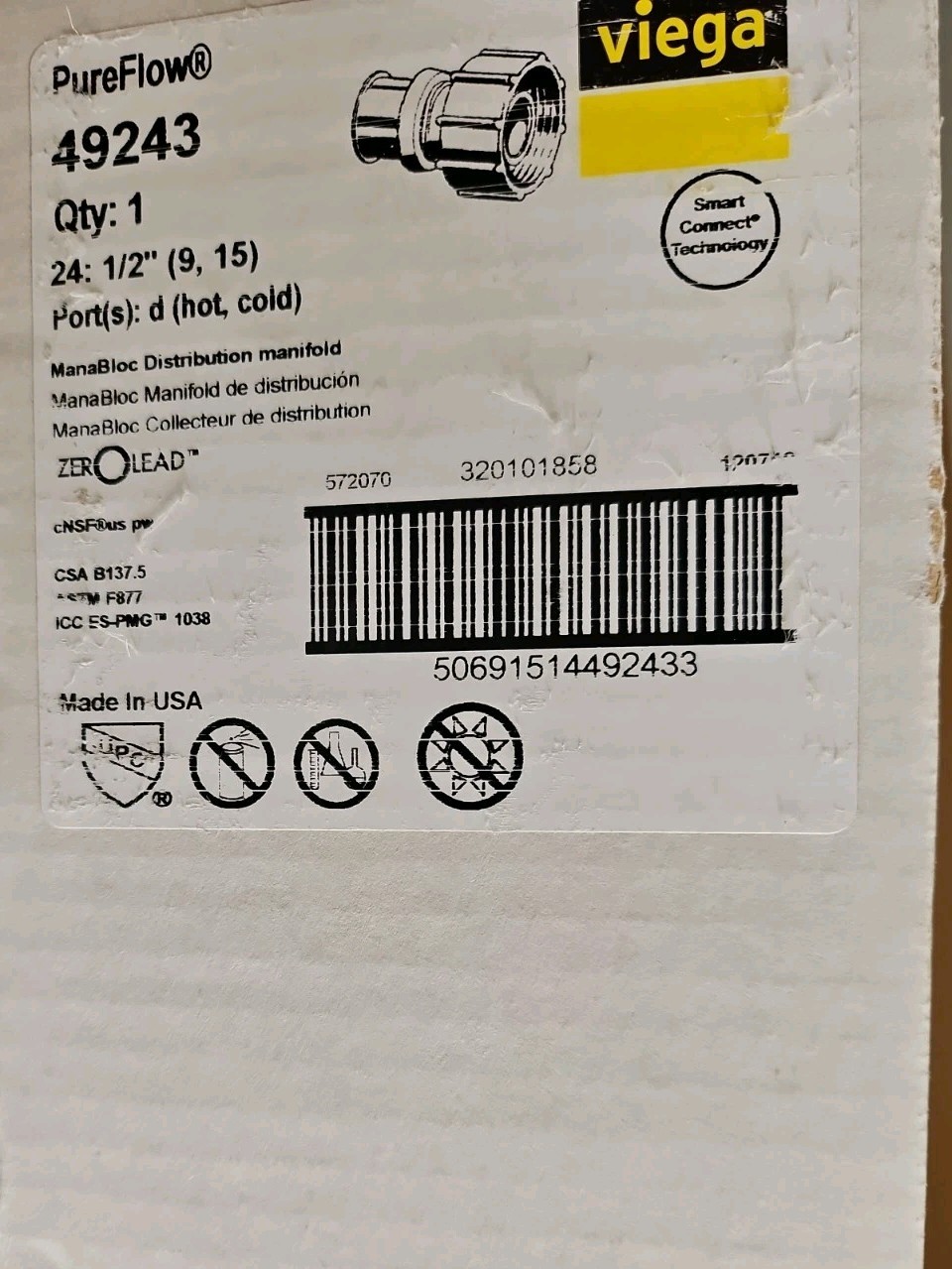 Viega Manabloc 1/2 in. Press x 24 Port Pureflow 9 Hot 15 Cold 49243 Viega Manabloc 1/2 in. Press x 24 Port Pureflow 9 Hot 15 Cold 49243