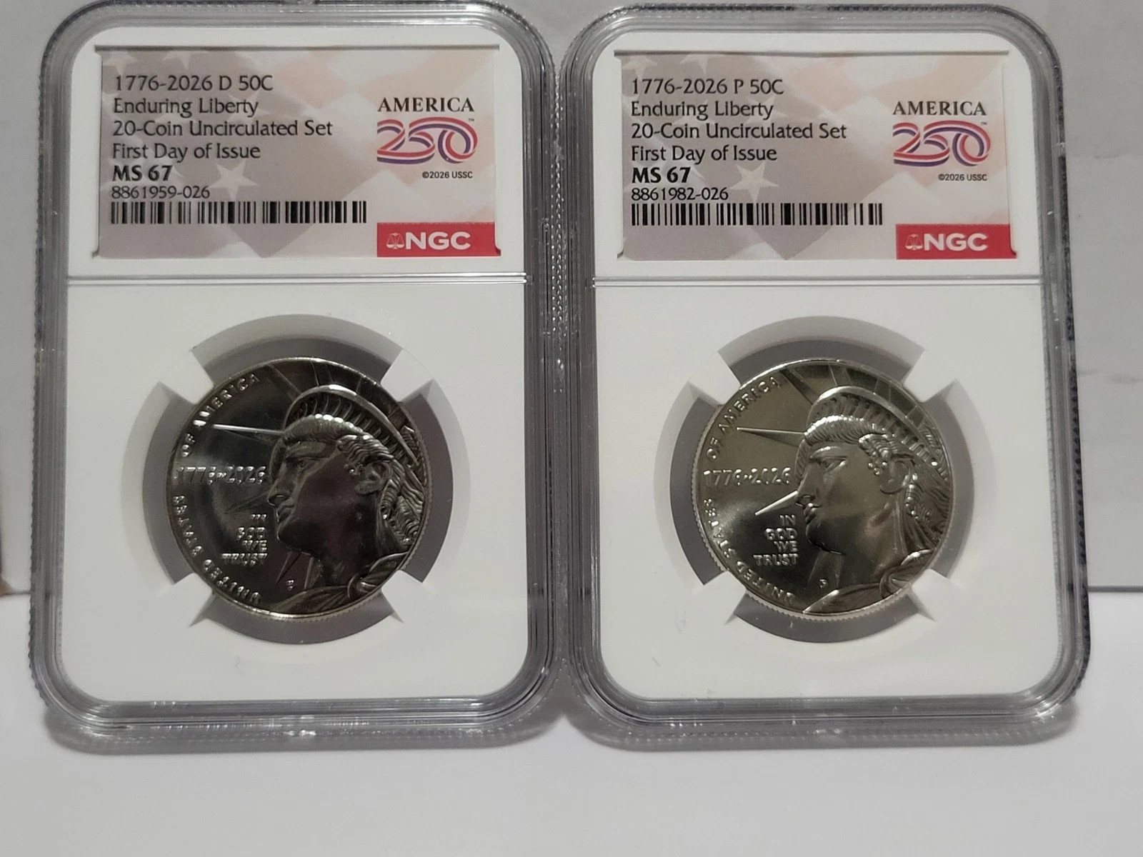 (2 Coin set) 1776 2026 Enduring Liberty Half Dollar 50c P & D NGC MS67 First Day (2 Coin set) 1776 2026 Enduring Liberty Half Dollar 50c P & D NGC MS67 First Day