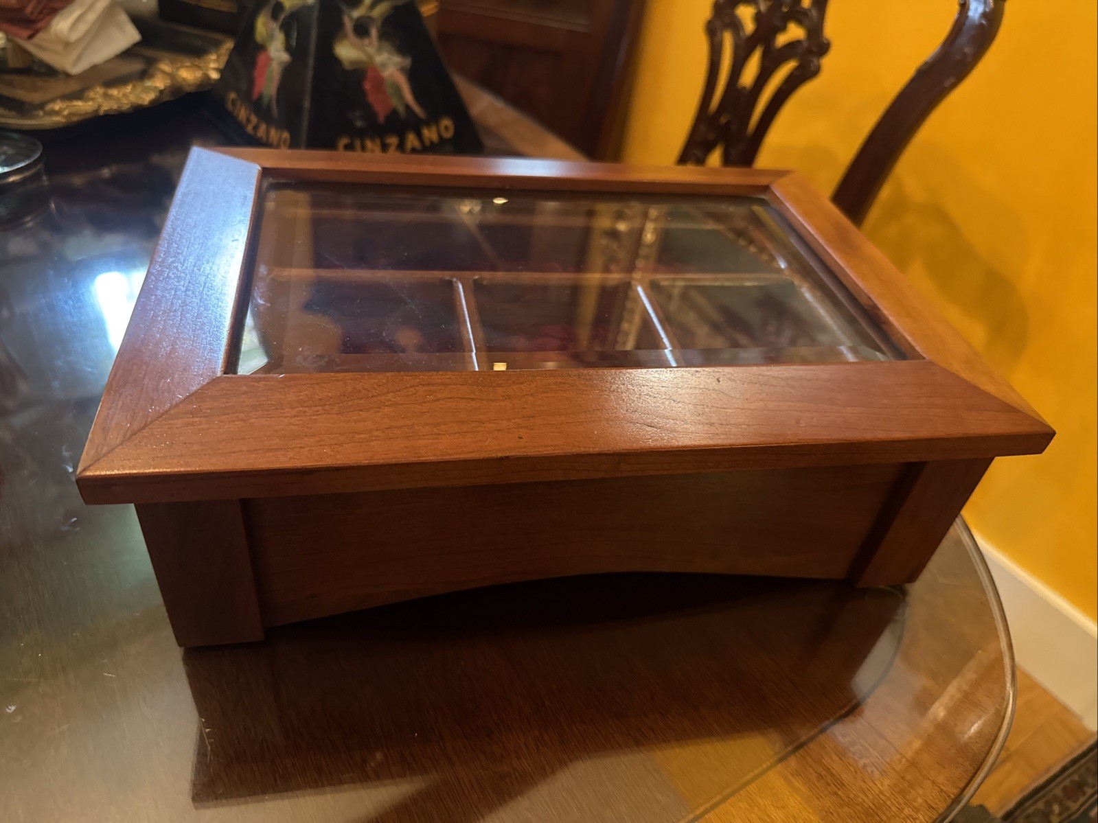dutchcrafters? Solid Wood Mahogany Cherry Velvet Lined Tray Glass Lid  Heavy Sol