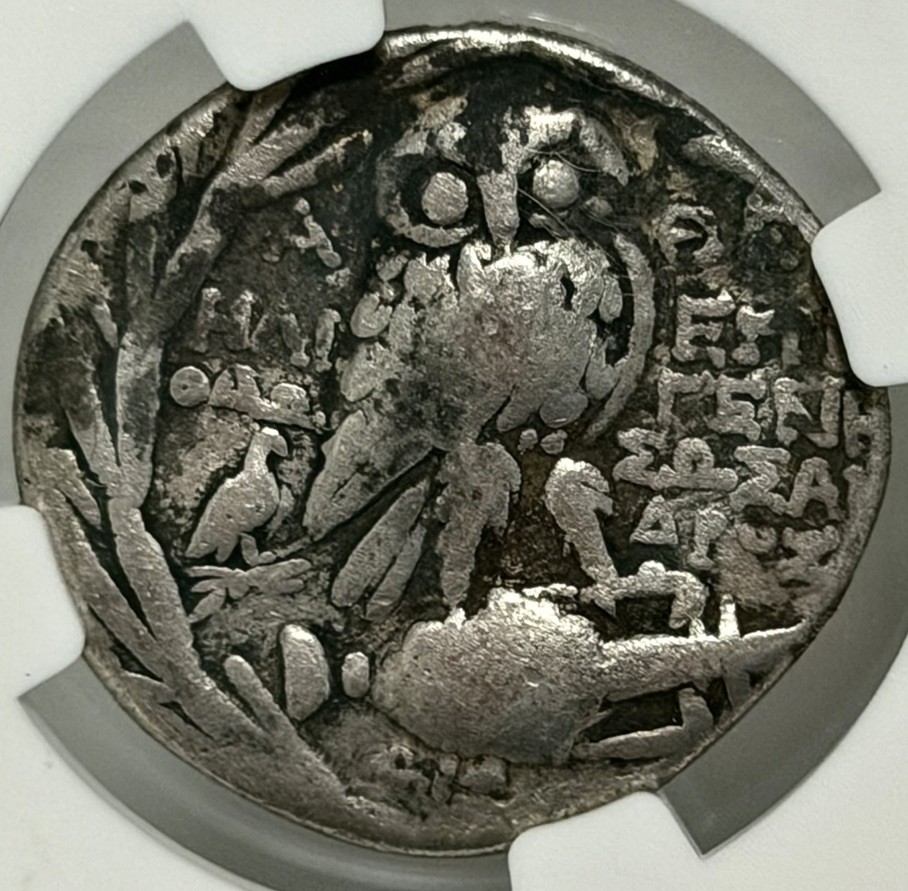 Attica Athens AR Tetradrachm New Style 125/4 BC (?) Athena Owl NGC VG