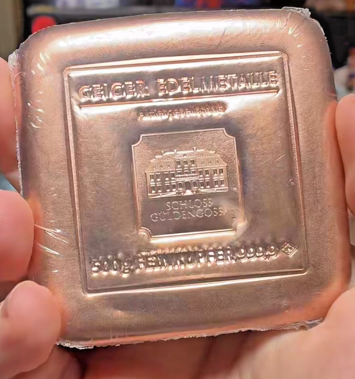 Geiger Edelmetalle 500g Copper Bar .9999 Fine Copper Schloss Güldengossa