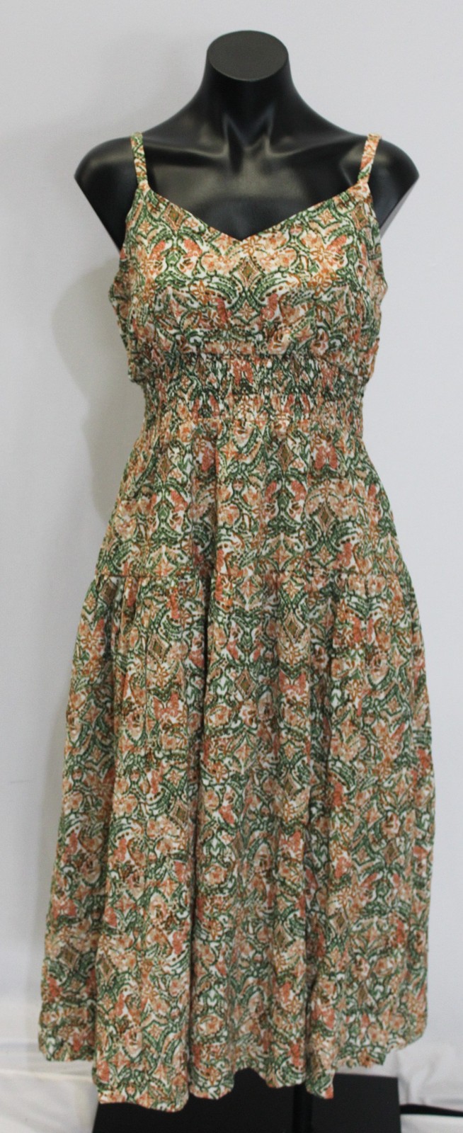 Skies Are Blue Women\'s Flowy Printed Midi Dress AC2 Olive Bush Medium NWT
