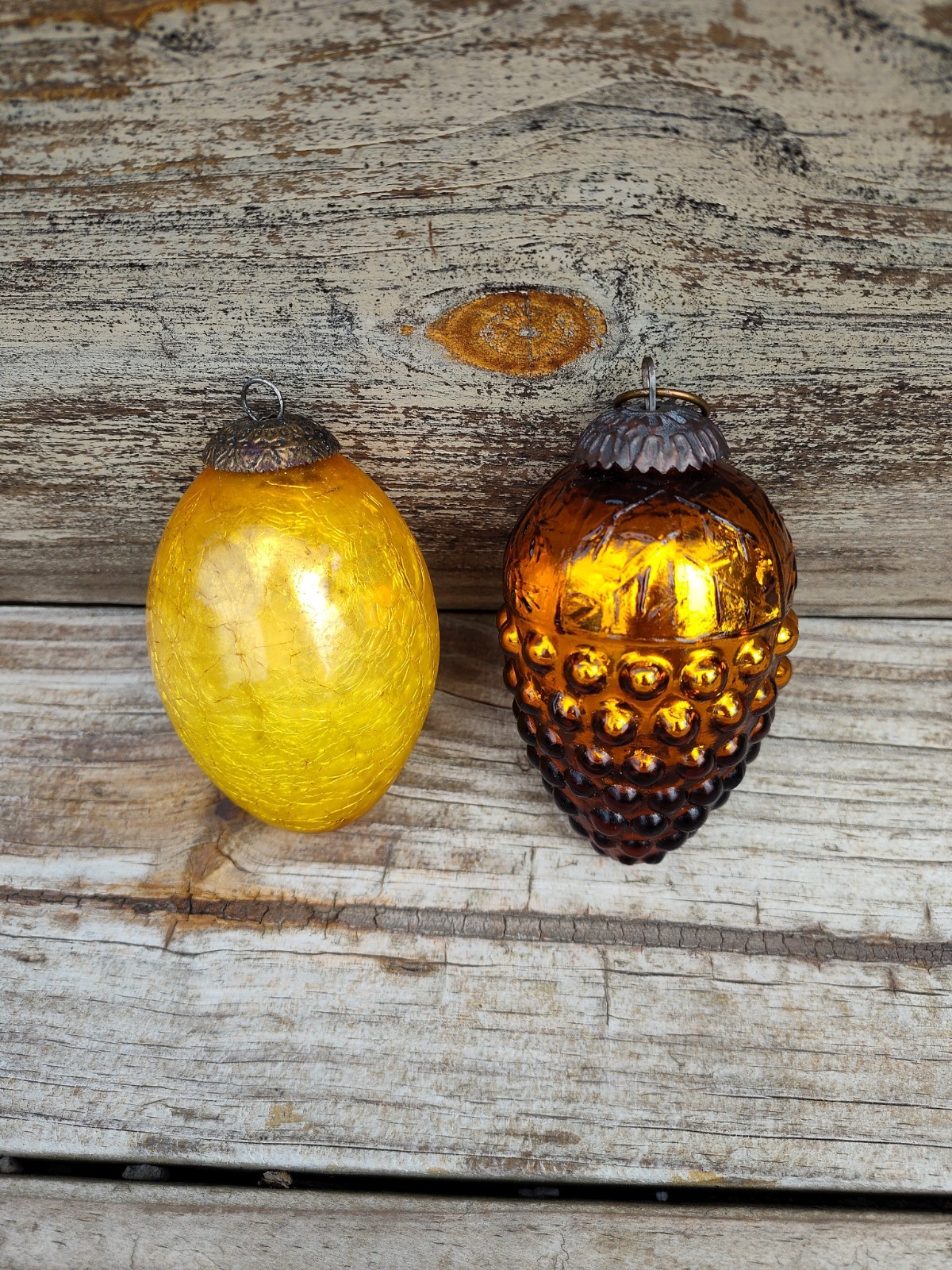 Antique Kugel Ornaments Amber Glass Pinecone Baroque Cap/ Crackle Glass Egg Antique Kugel Ornaments Amber Glass Pinecone Baroque Cap/ Crackle Glass Egg