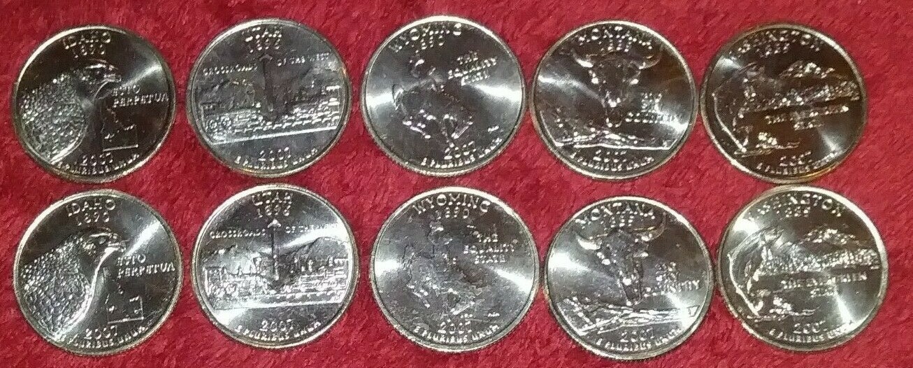  2007 - D & P Mint - UNCIRCULATED State Quarters (COMPLETE YEAR SET) 10 Coin Set