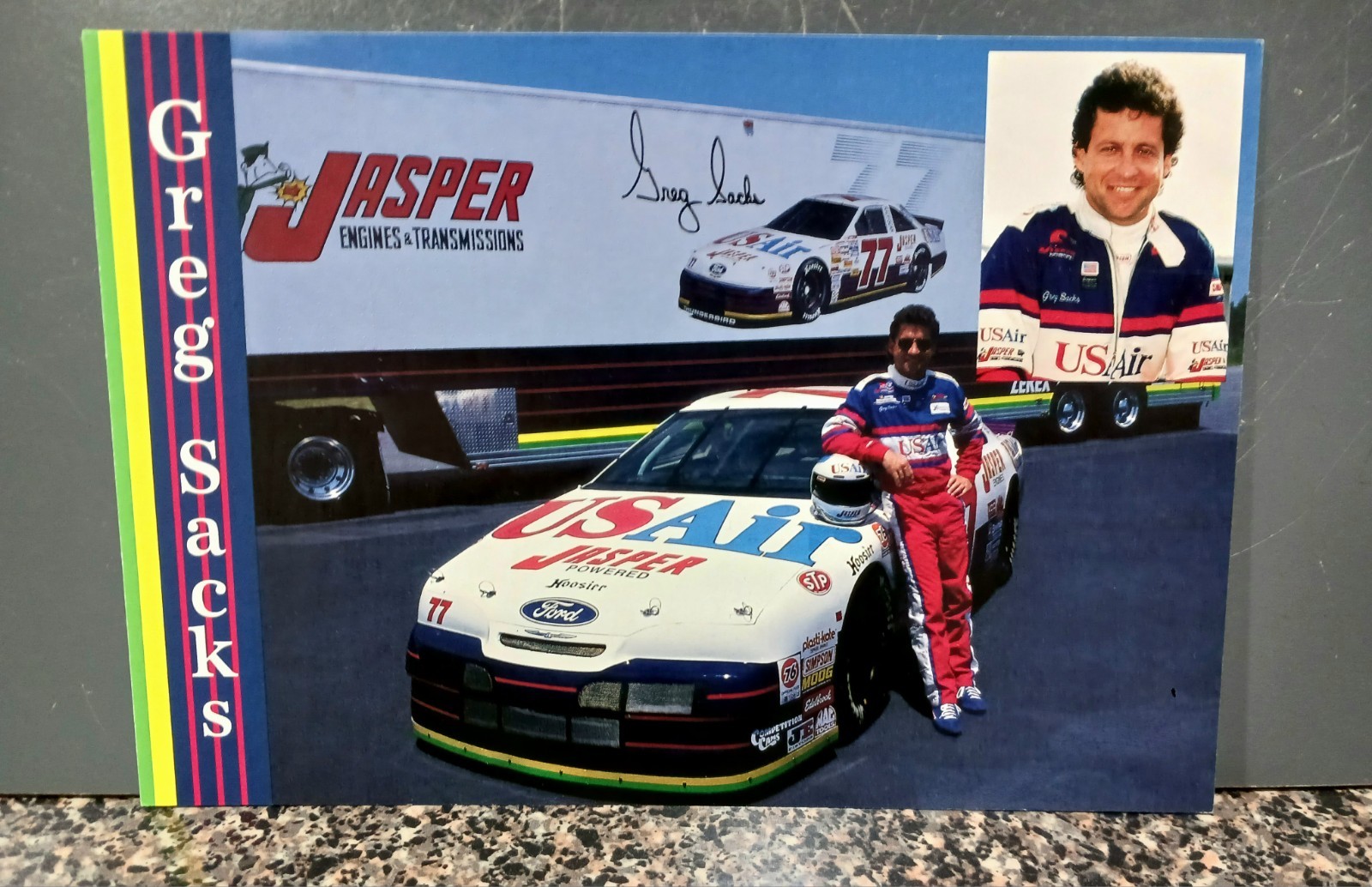 Vintage 1994 USAir #77 Ford Greg Sacks Jasper Motosports 7.25x5 Hero Card NASCAR