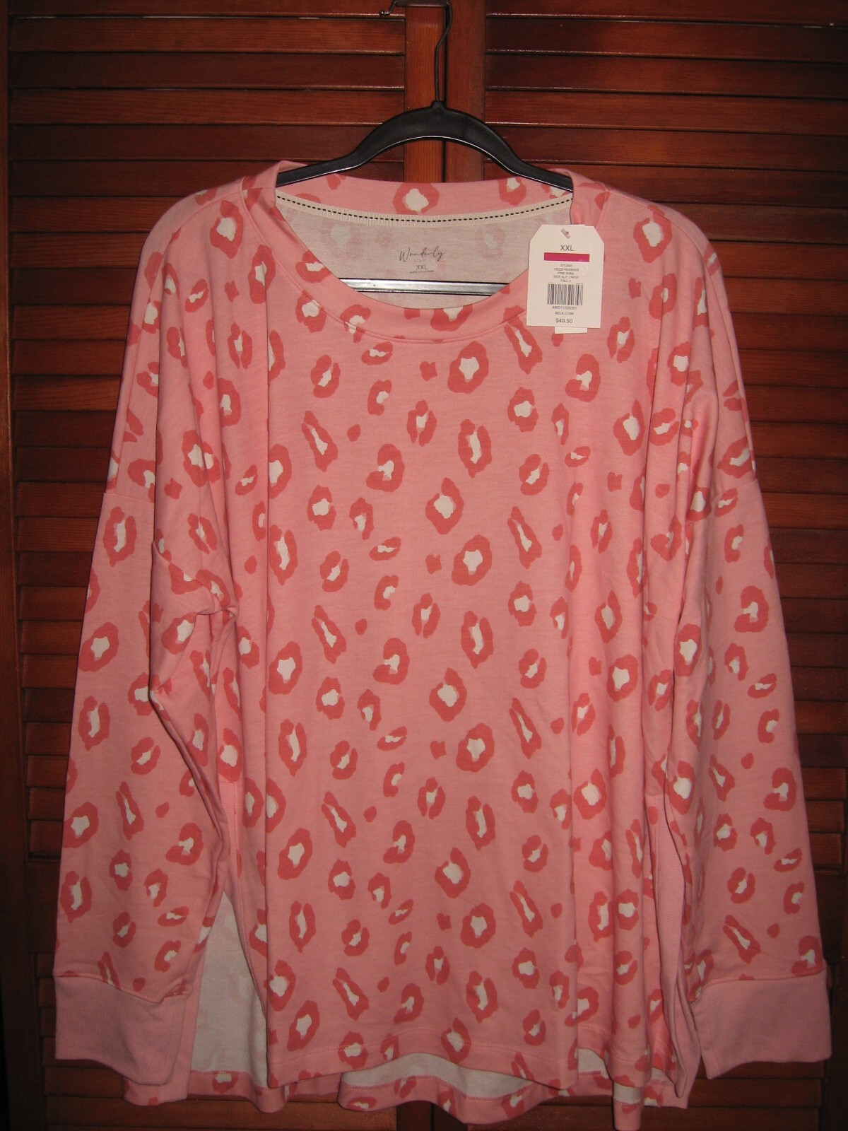 NWT Wonderly Studio Pink Animal Print Side Slit Crew Tunic Top Sz XXL Pit-P 28\ NWT Wonderly Studio Pink Animal Print Side Slit Crew Tunic Top Sz XXL Pit-P 28\