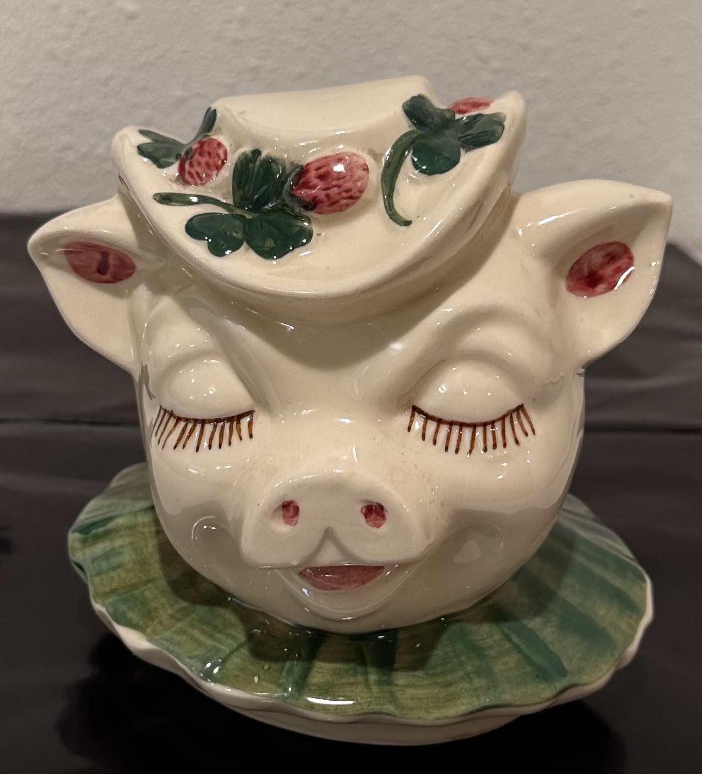Lid ONLY Shawnee Pottery Vintage Winnie Pig Shamrock Clover Cookie Jar Head Part