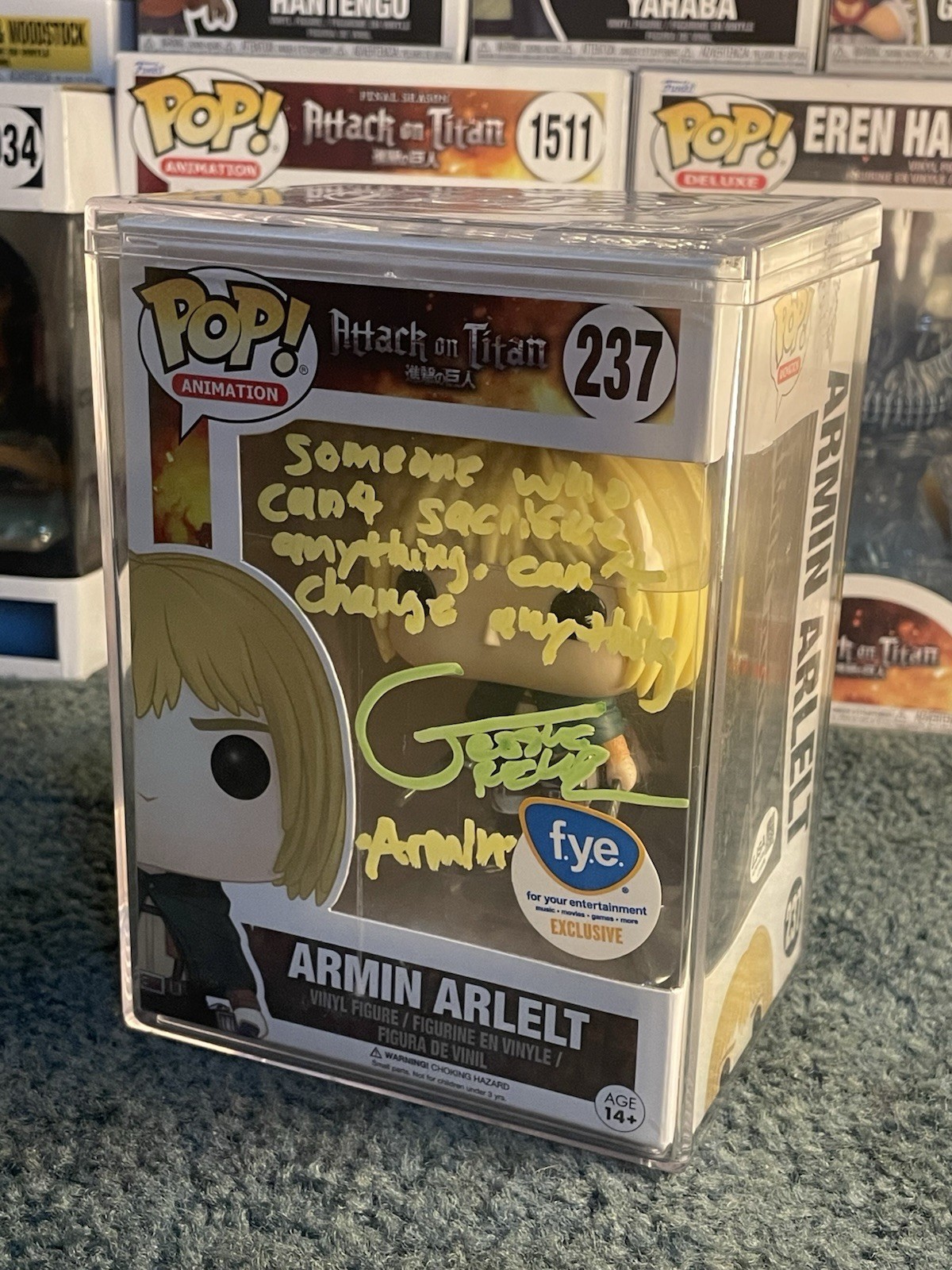Funko Pop Attack on Titan Armin Arlert #237 Signed JSA Auth auto FYE Exclusive Funko Pop Attack on Titan Armin Arlert #237 Signed JSA Auth auto FYE Exclusive