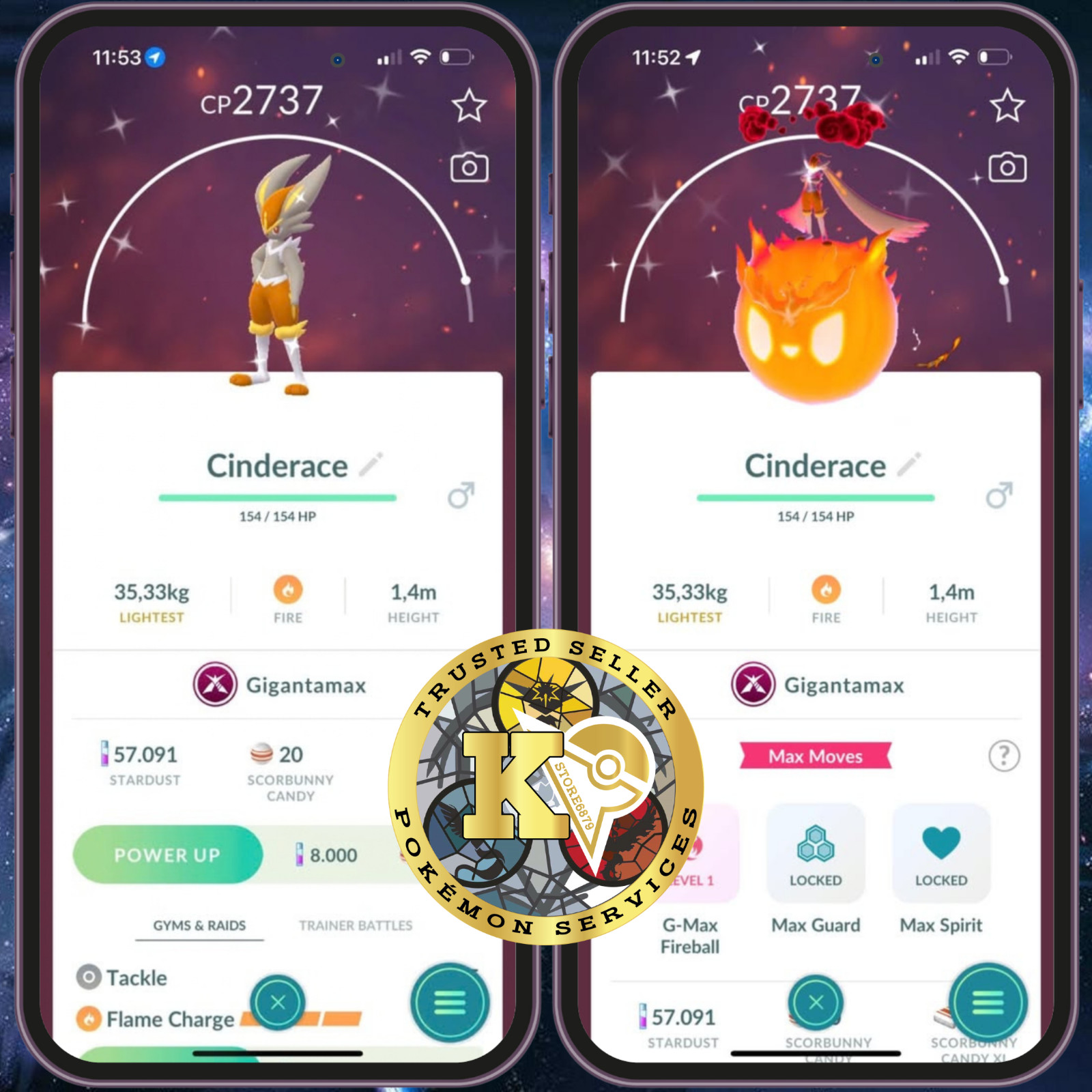 Pokémon —GO— Shiny Gigantamax Cinderace — Level 35 — PTC or TRADE—Digital♻️