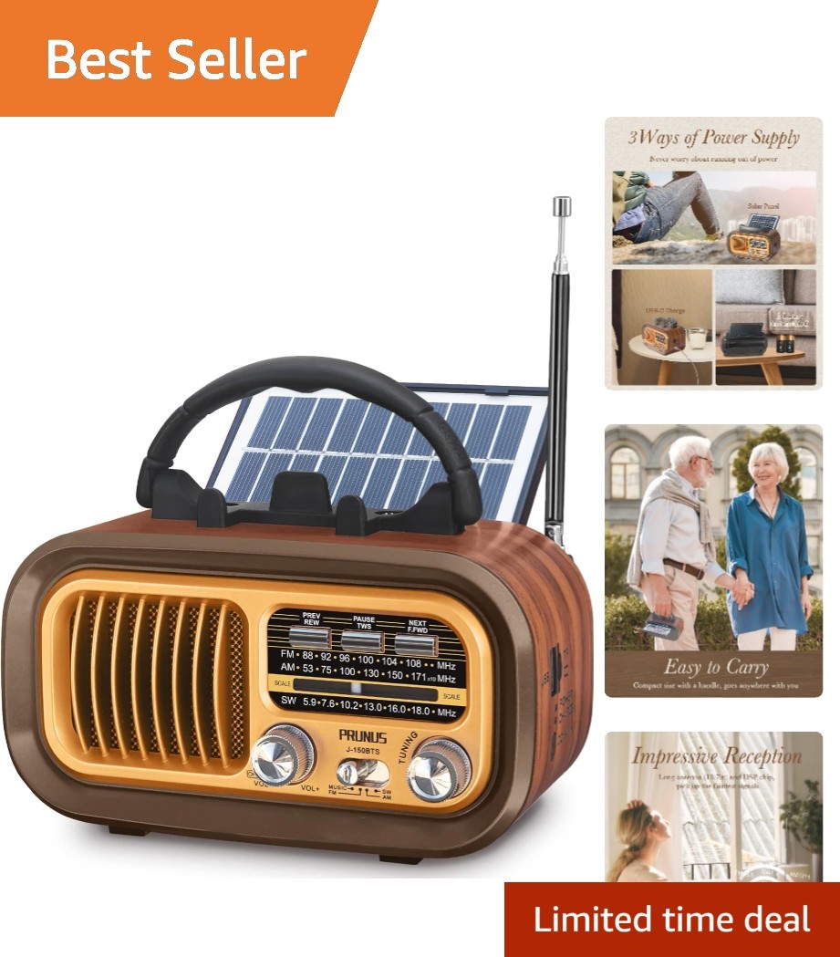 Vintage-Inspired J-150 Bluetooth Radio - Portable AM FM Speaker With Solar & USB