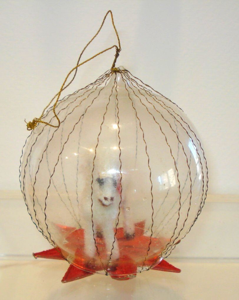 Vintage W. Germany Resl Lenz Diorama Flocked Horse Christmas Ornament W/ Wire