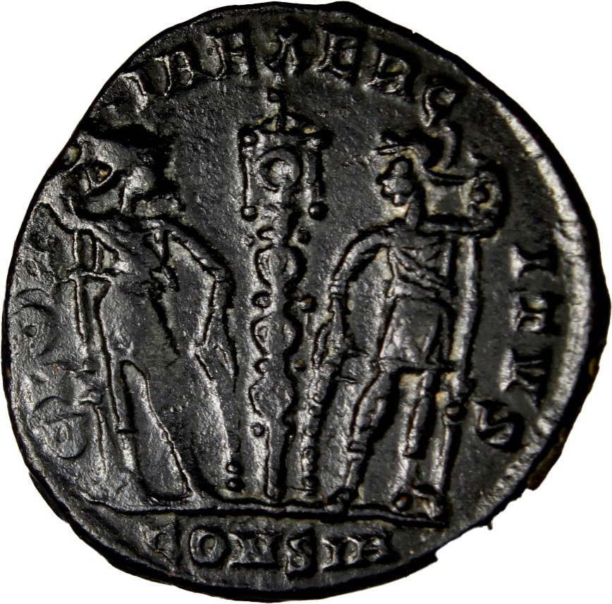 Constans Caesar Roman AE - GLORIA EXERCITVS - Rare Left Facing Bust COA Constans Caesar Roman AE - GLORIA EXERCITVS - Rare Left Facing Bust COA