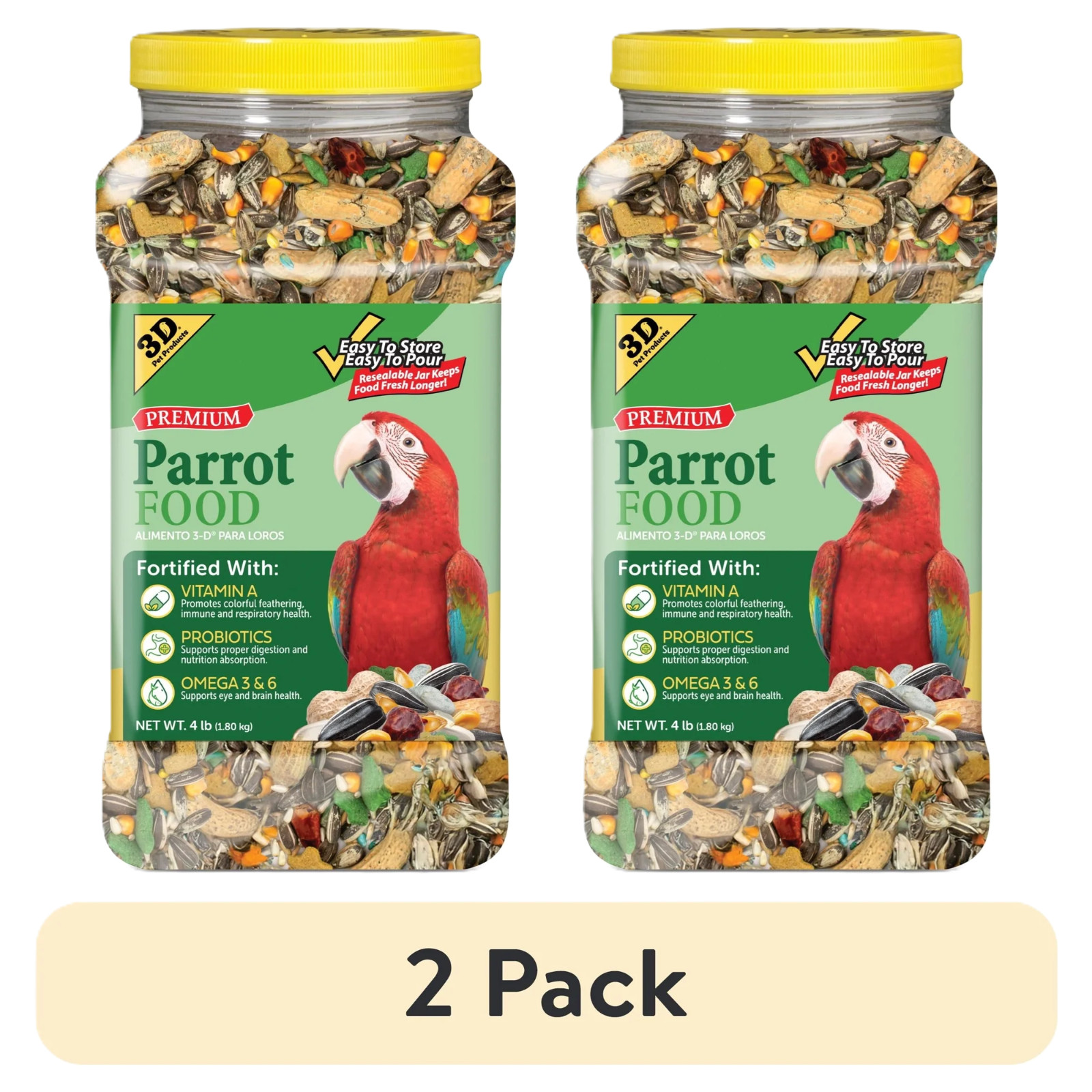 (2 pack) 3-D Pet Products Premium Parrot Bird Food, Seeds, 4 lb. Stay Fresh Jar (2 pack) 3-D Pet Products Premium Parrot Bird Food, Seeds, 4 lb. Stay Fresh Jar