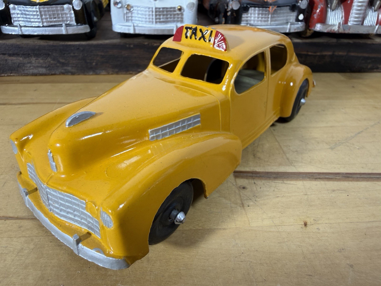 Antique Hubley 1941 Taxi Cadillac Sedan Diecast Metal 7” Toy Car Vtg Yellow Cab