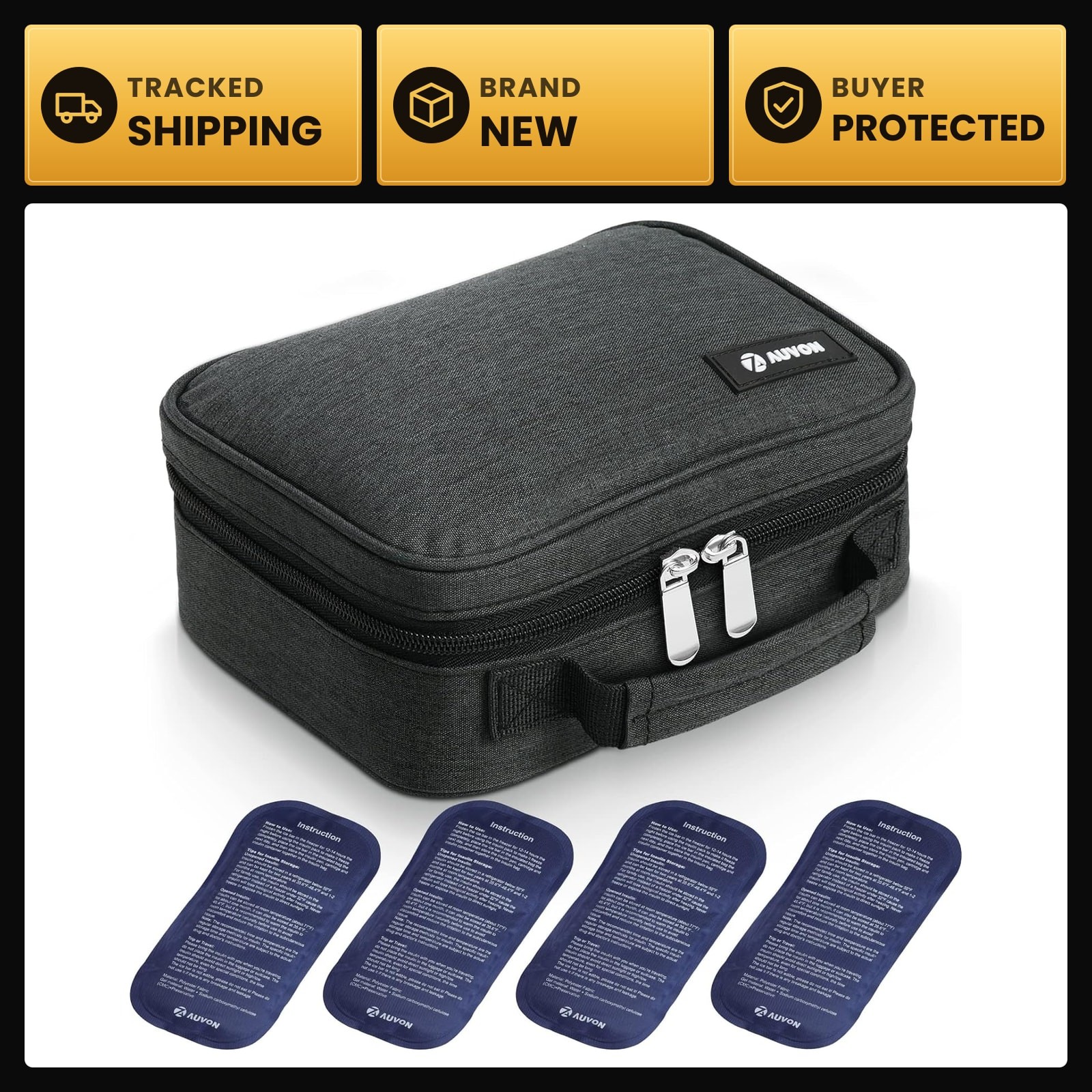 AUVON Large Insulin Cooler Travel Case, 4 160g for Longer Cooling Effect