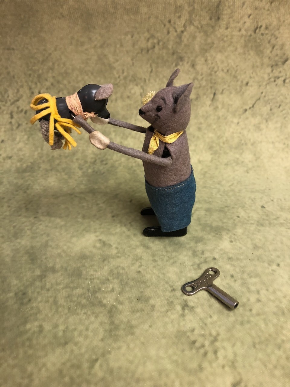 Antique Schuco Hopsa Mechanical Wind-Up Mouse & Baby Toy – US Zone Germany