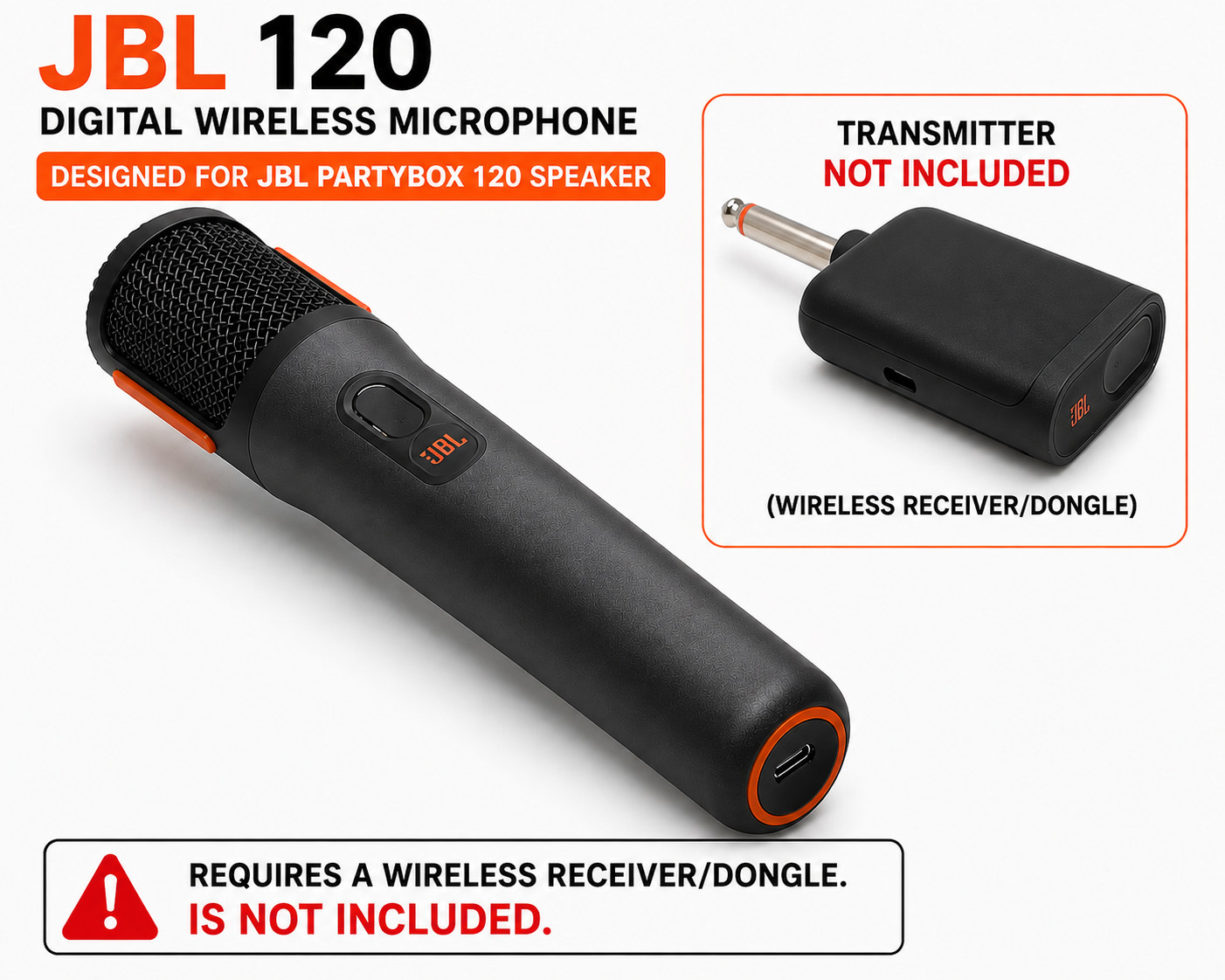 JBL PartyBox 120 Digital Wireless Microphone Rechargeable Battery Clear Voice