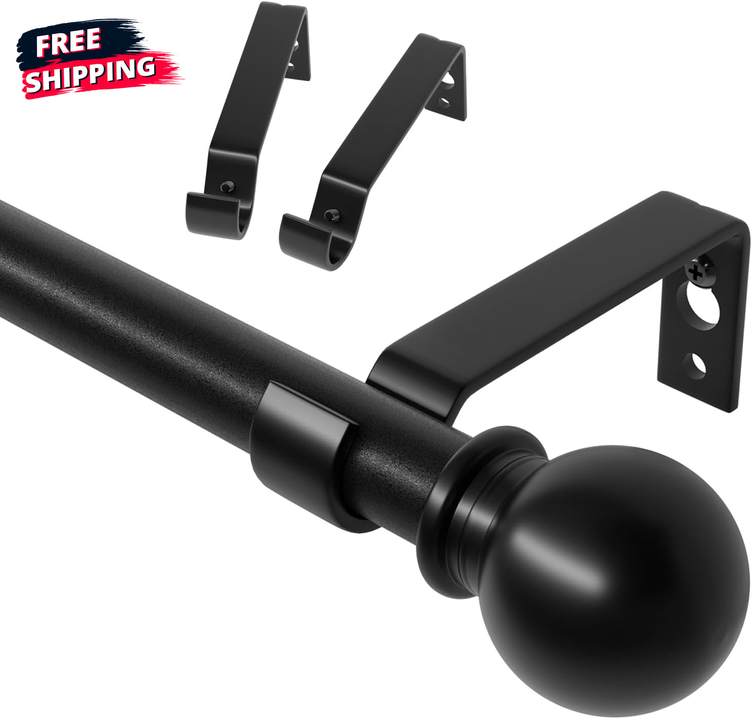 Curtain Rods for Windows 28 to 48 inch, 5/8 inch Black Curtain Rod Set