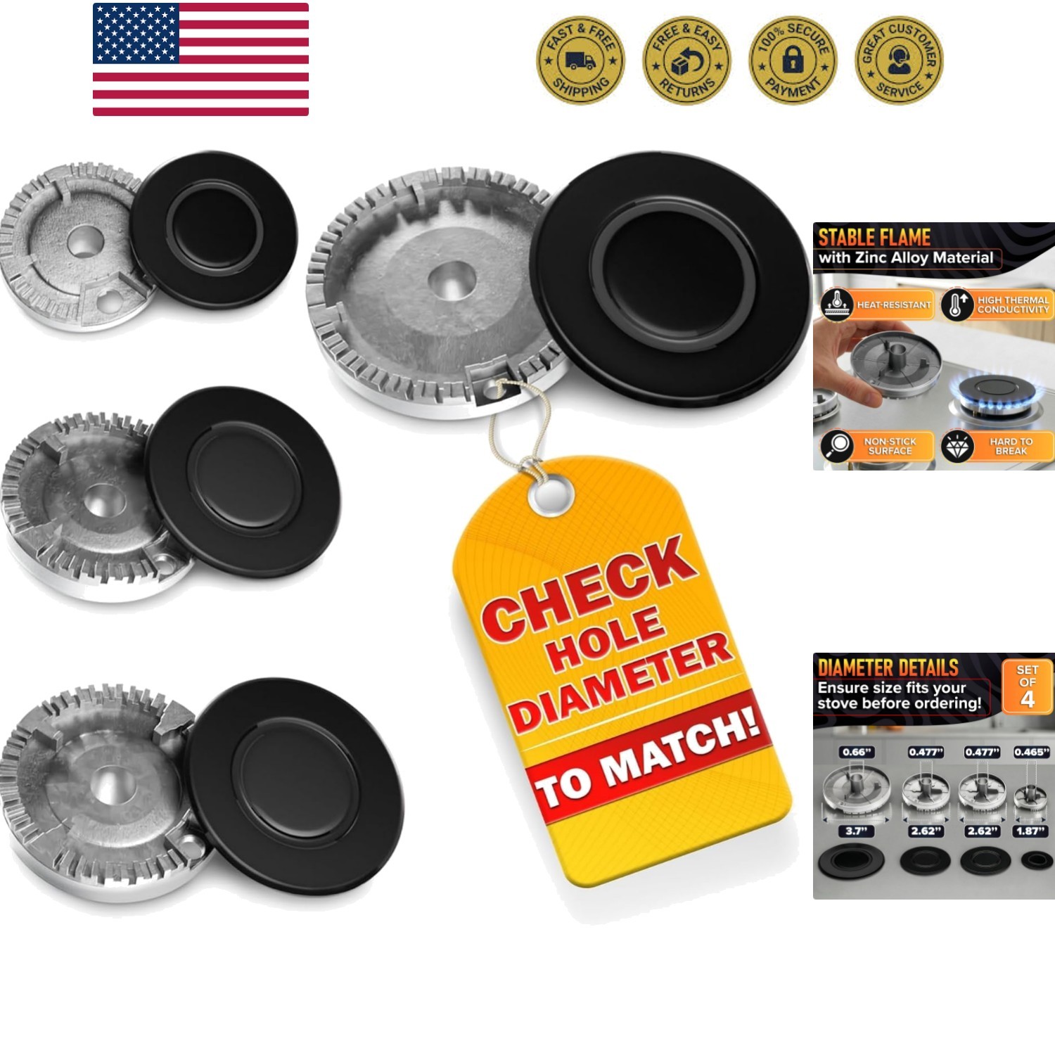 4 Pcs Gas Stove Burner Replacement - Gas Stove Burner Caps with Zinc Alloy Bu... 4 Pcs Gas Stove Burner Replacement - Gas Stove Burner Caps with Zinc Alloy Bu...