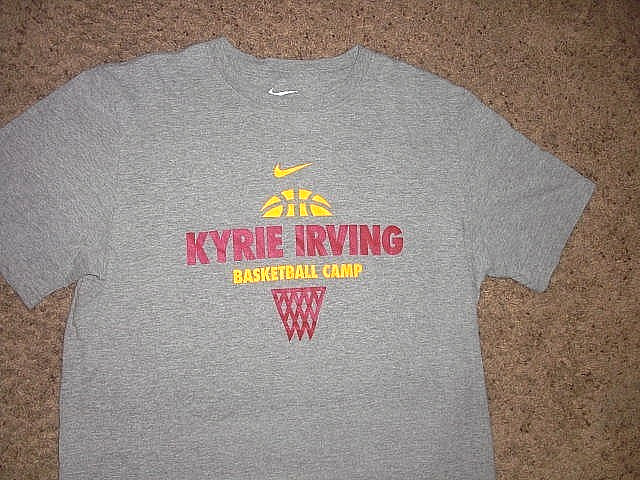 KYRIE IRVING BASKETBALL CAMP Nike gray short sleeve double sided event shirt L KYRIE IRVING BASKETBALL CAMP Nike gray short sleeve double sided event shirt L