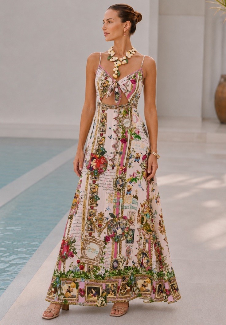 New Camilla X Disney Tie Front Maxi Dress Sweet Snow White Size S Bow Long  $799
