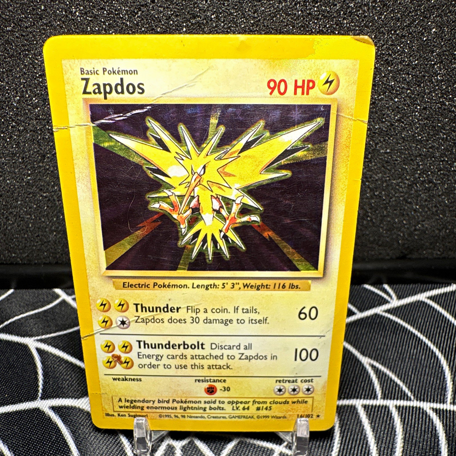 Pokémon WOTC Zapdos 16/102 Base Set Unlimited Holo Rare 1999 English 90HP Pokémon WOTC Zapdos 16/102 Base Set Unlimited Holo Rare 1999 English 90HP