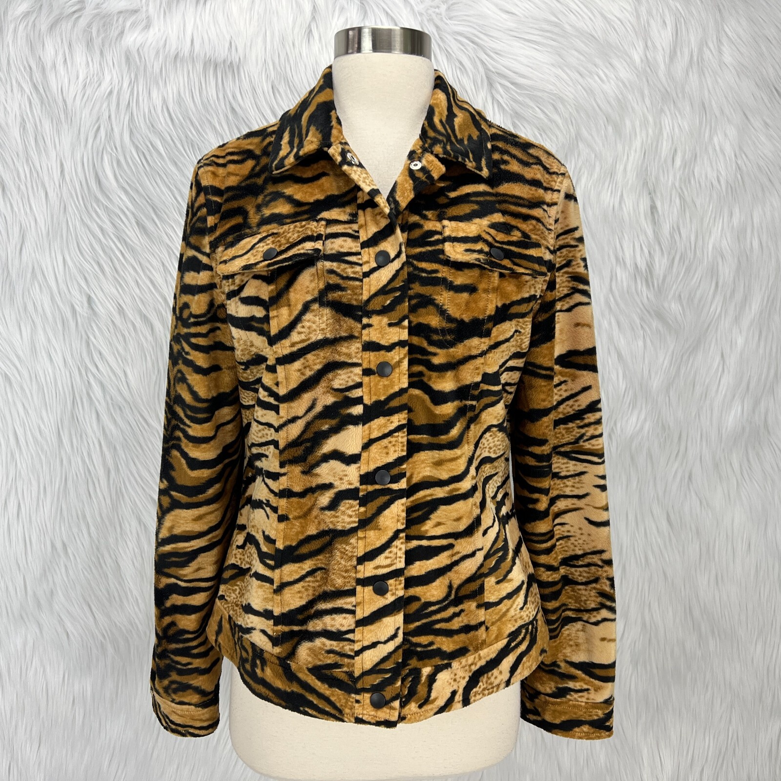 Classiques Entier VTG 90\'s Tiger Jacket Womens 8  Animal Print Faux Fur Mobwife