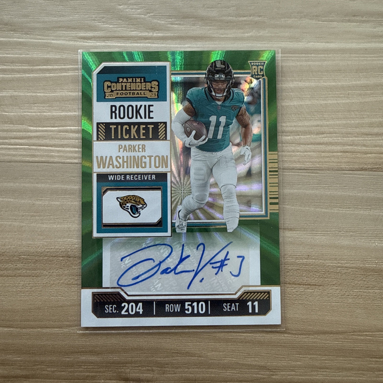 2023 Panini Rookie Ticket Parker Washington RC Auto Green Laser Jaguars #146